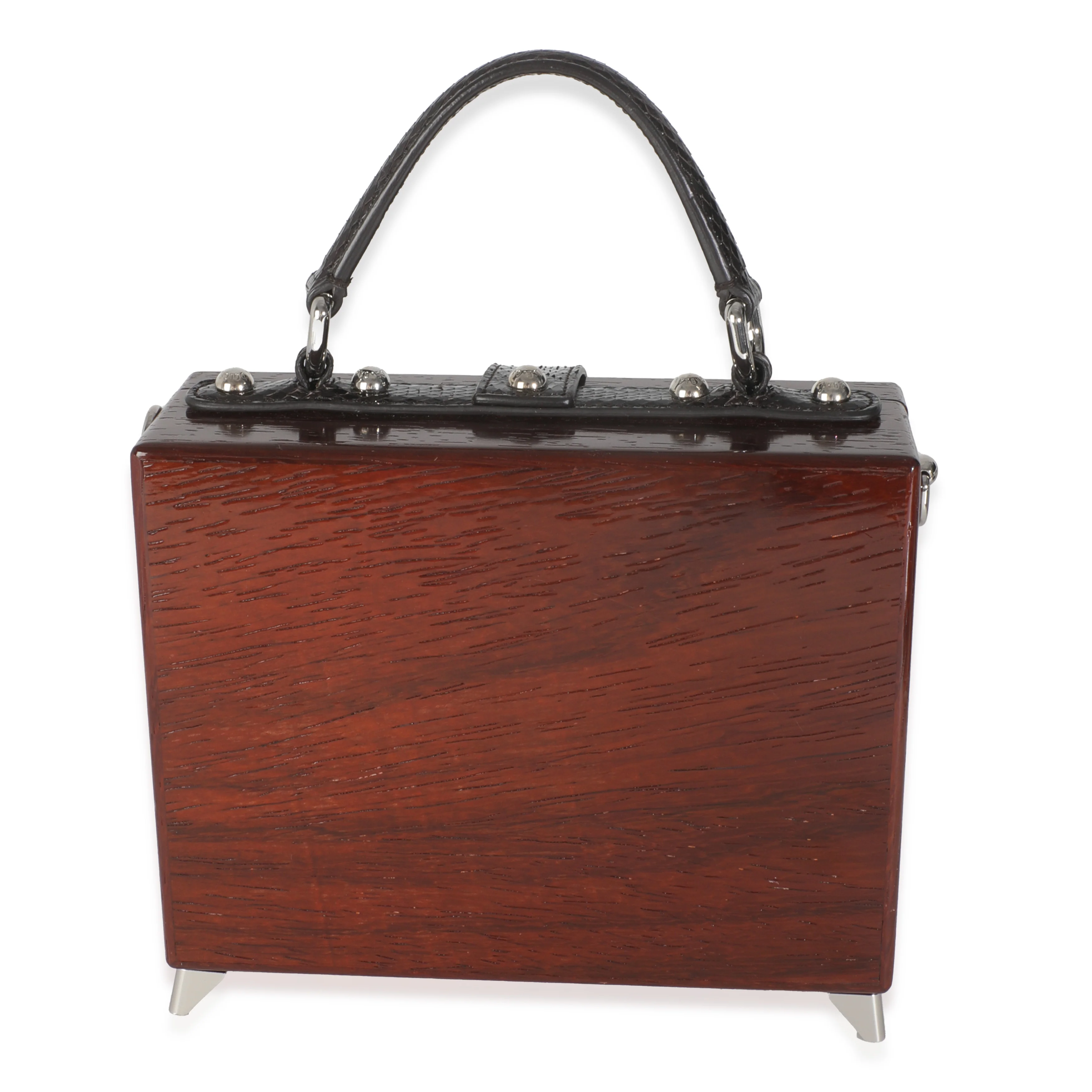 Hand Painted Wooden TV Box Bag with Snakeskin Strap - Image 3