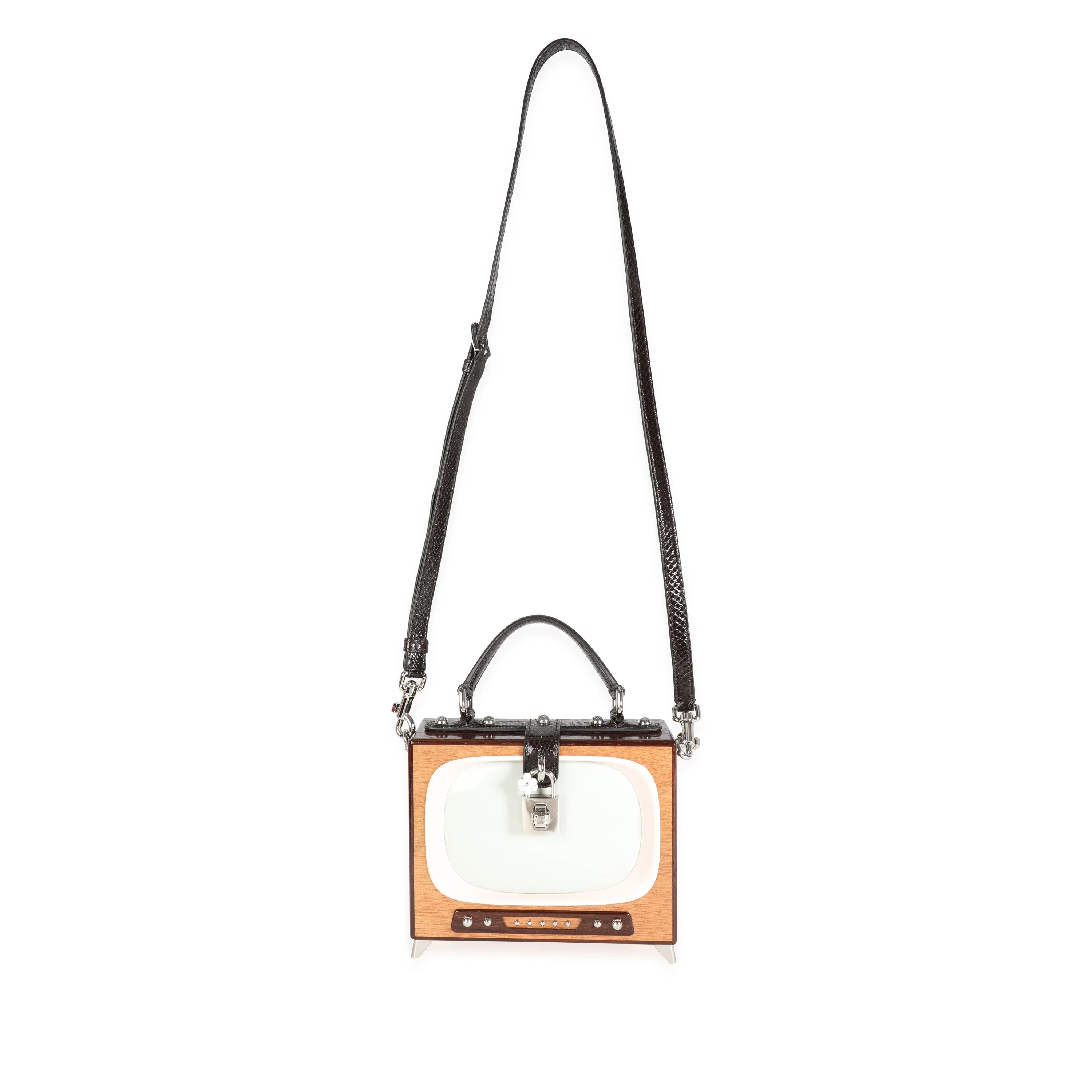 Hand Painted Wooden TV Box Bag with Snakeskin Strap - Image 4