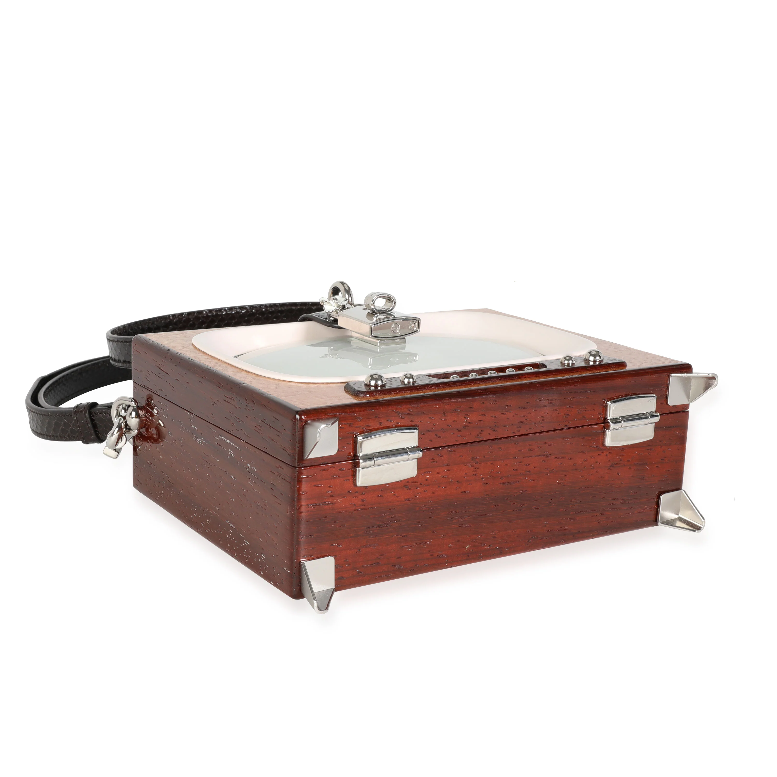 Hand Painted Wooden TV Box Bag with Snakeskin Strap - Image 6