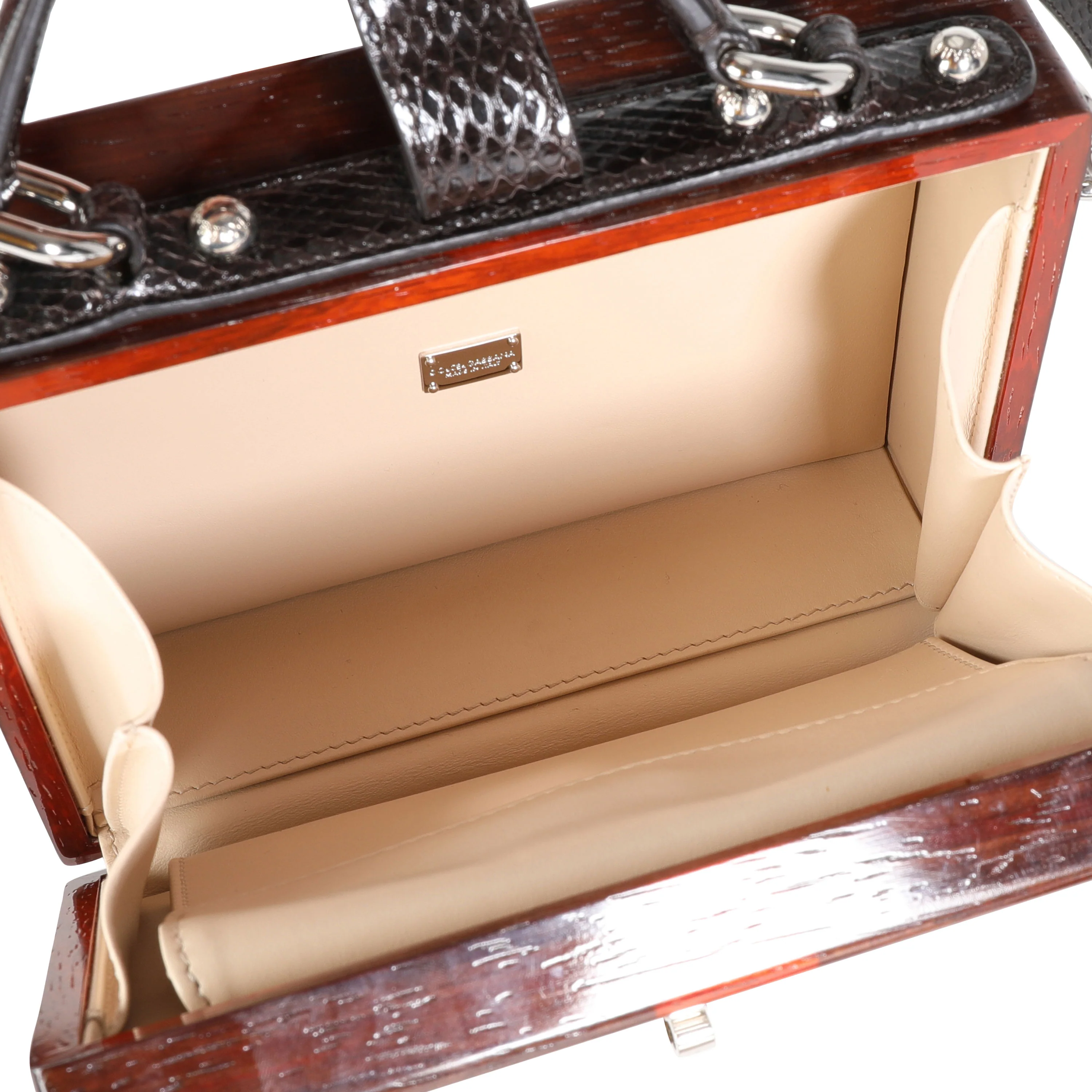 Hand Painted Wooden TV Box Bag with Snakeskin Strap - Image 8