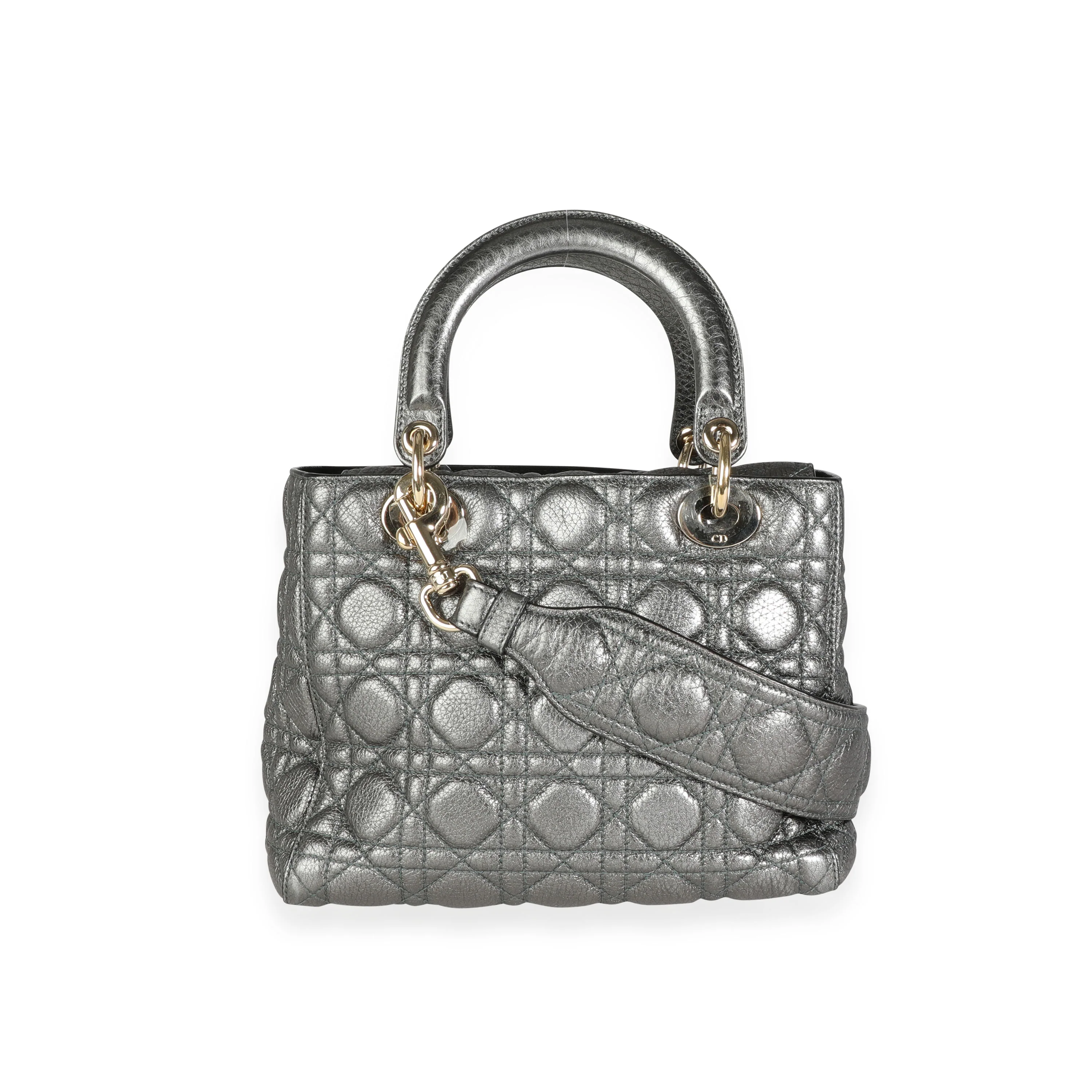 Metallic Silver Supple Cannage Leather Medium Lady Dior Tote - Image 3