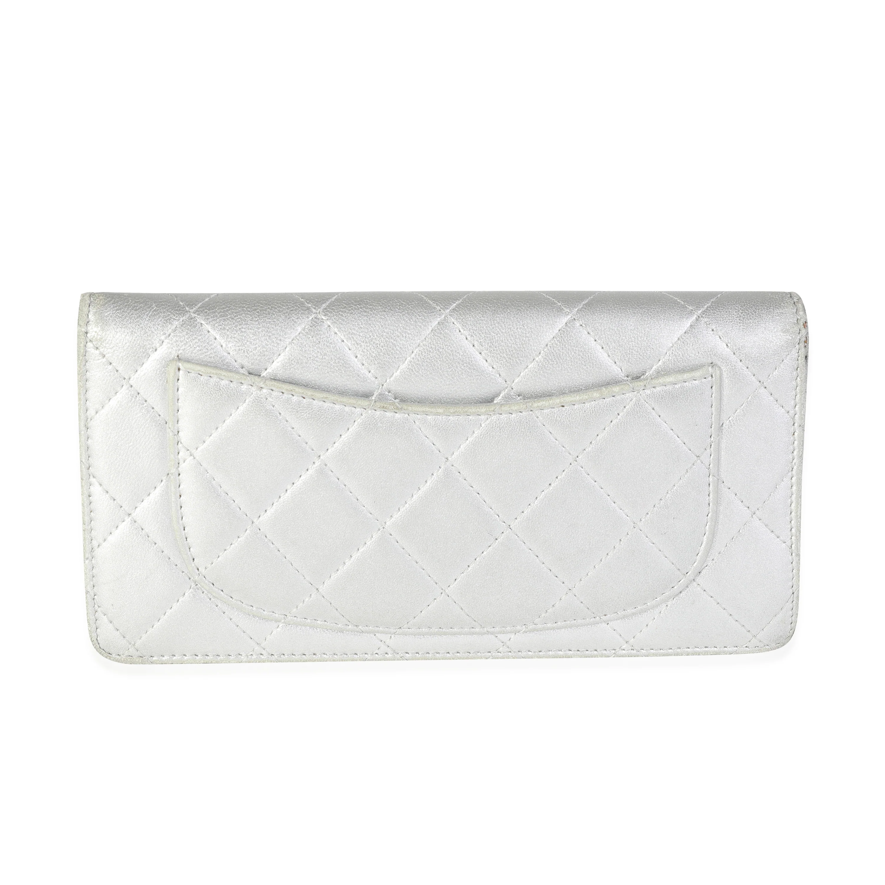 Chanel Metallic Silver Quilted Lambskin Leather CC L-Yen Wallet - Image 7