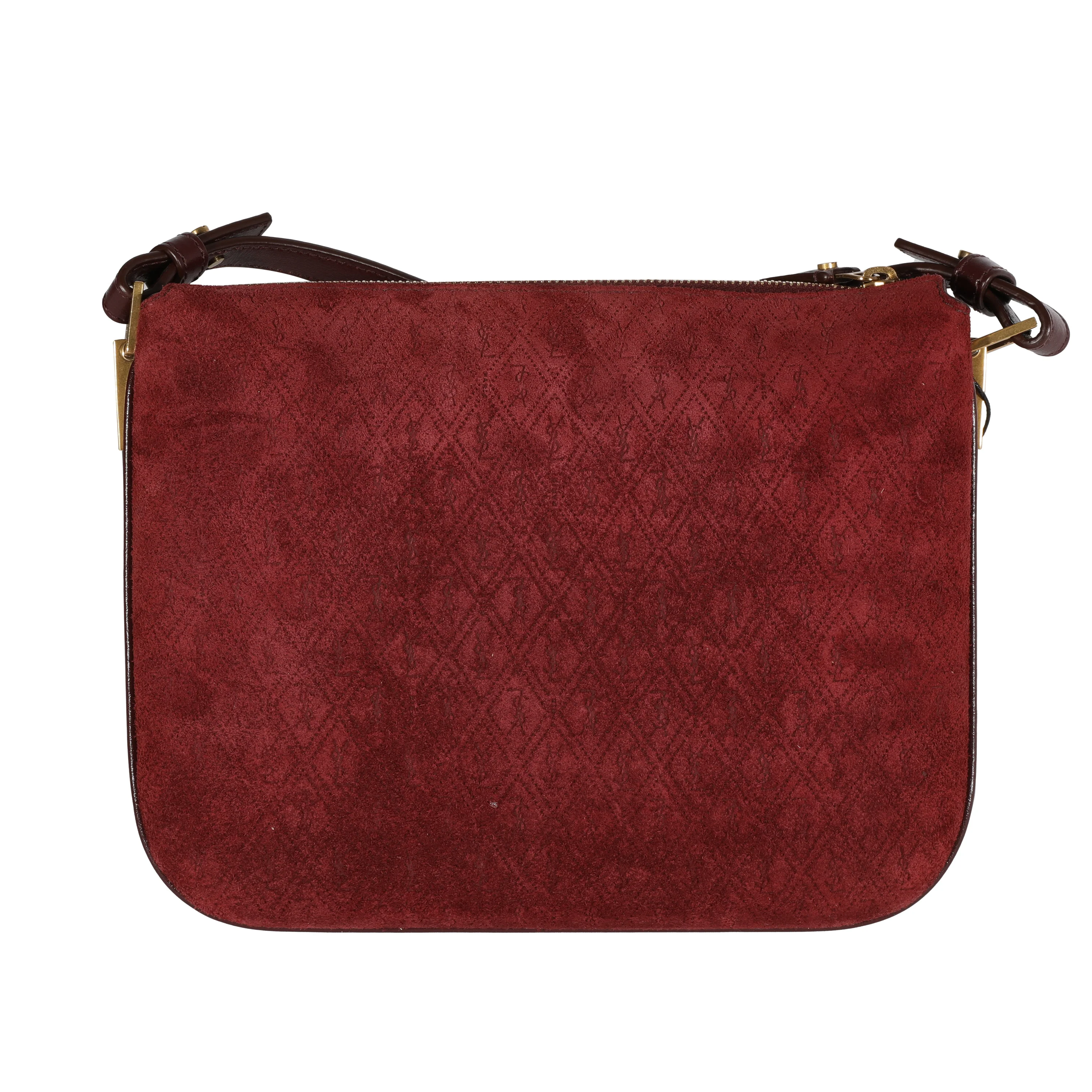Burgundy Suede & Leather All-Over Monogram Bag - Image 3