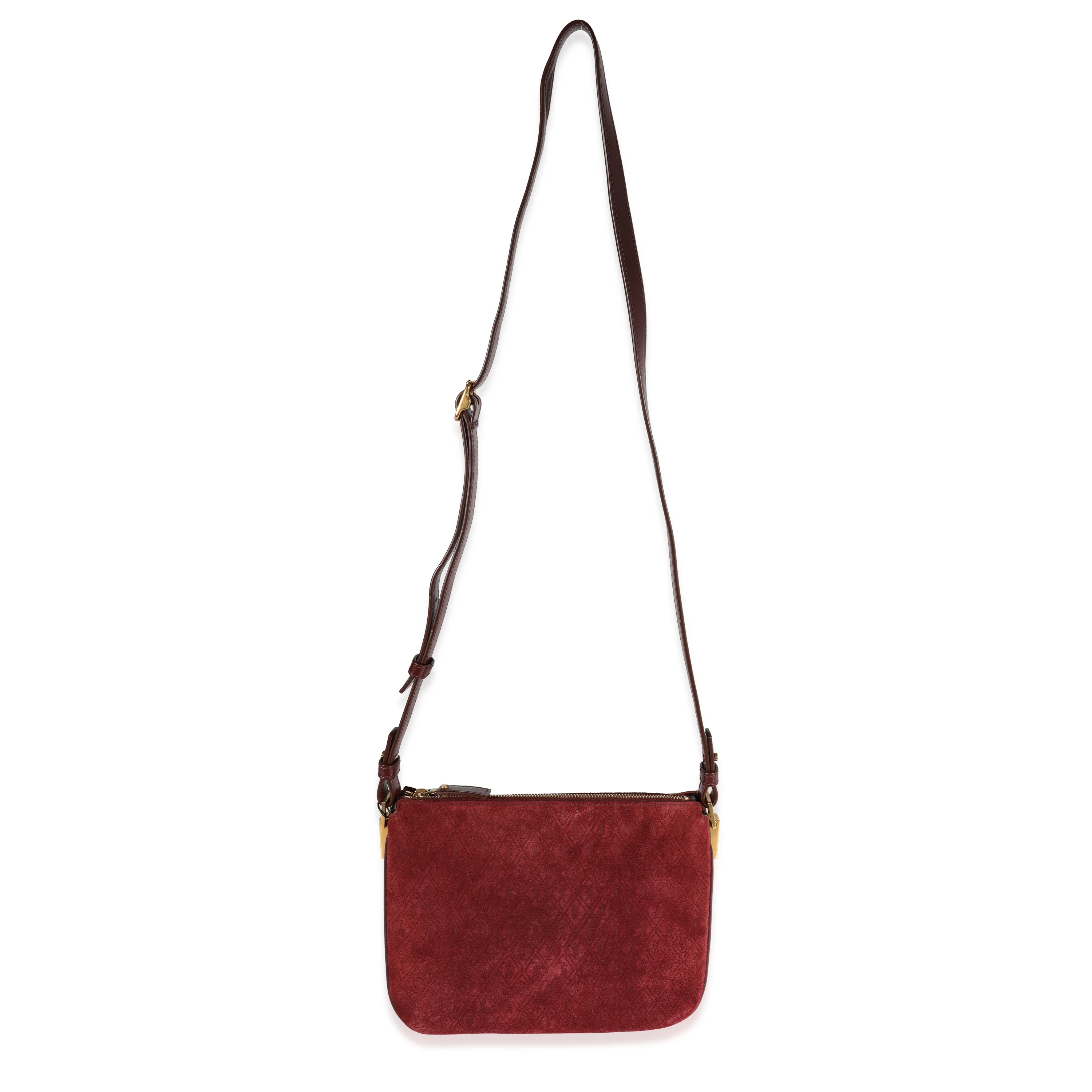 Burgundy Suede & Leather All-Over Monogram Bag - Image 4