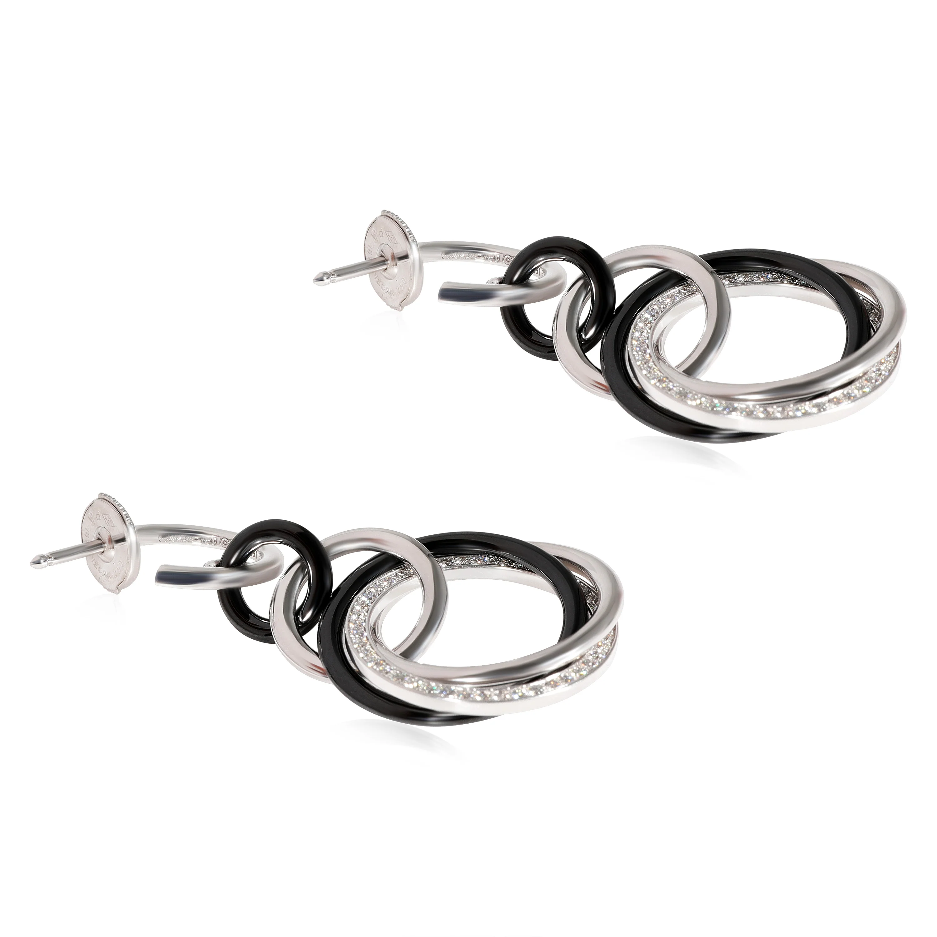 Cartier Trinity Diamond Earrings in 18K White Gold/Ceramic 0.19 CTW - Image 4