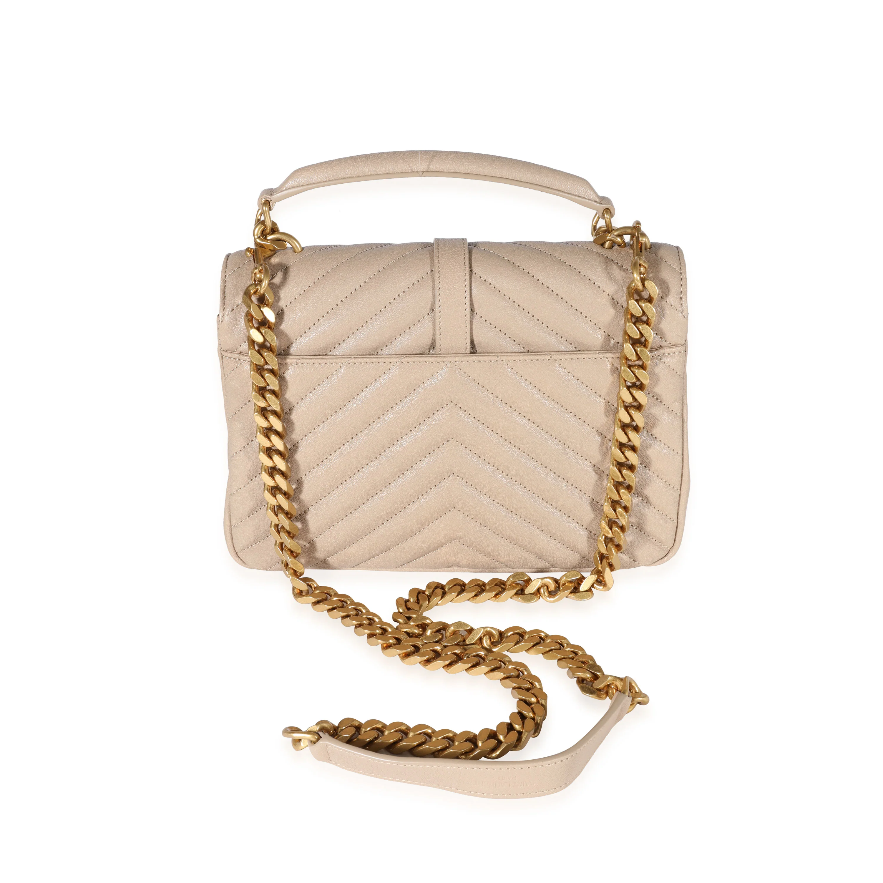 Saint Laurent Dark Beige Quilted Leather Medium Collège Bag - Image 3