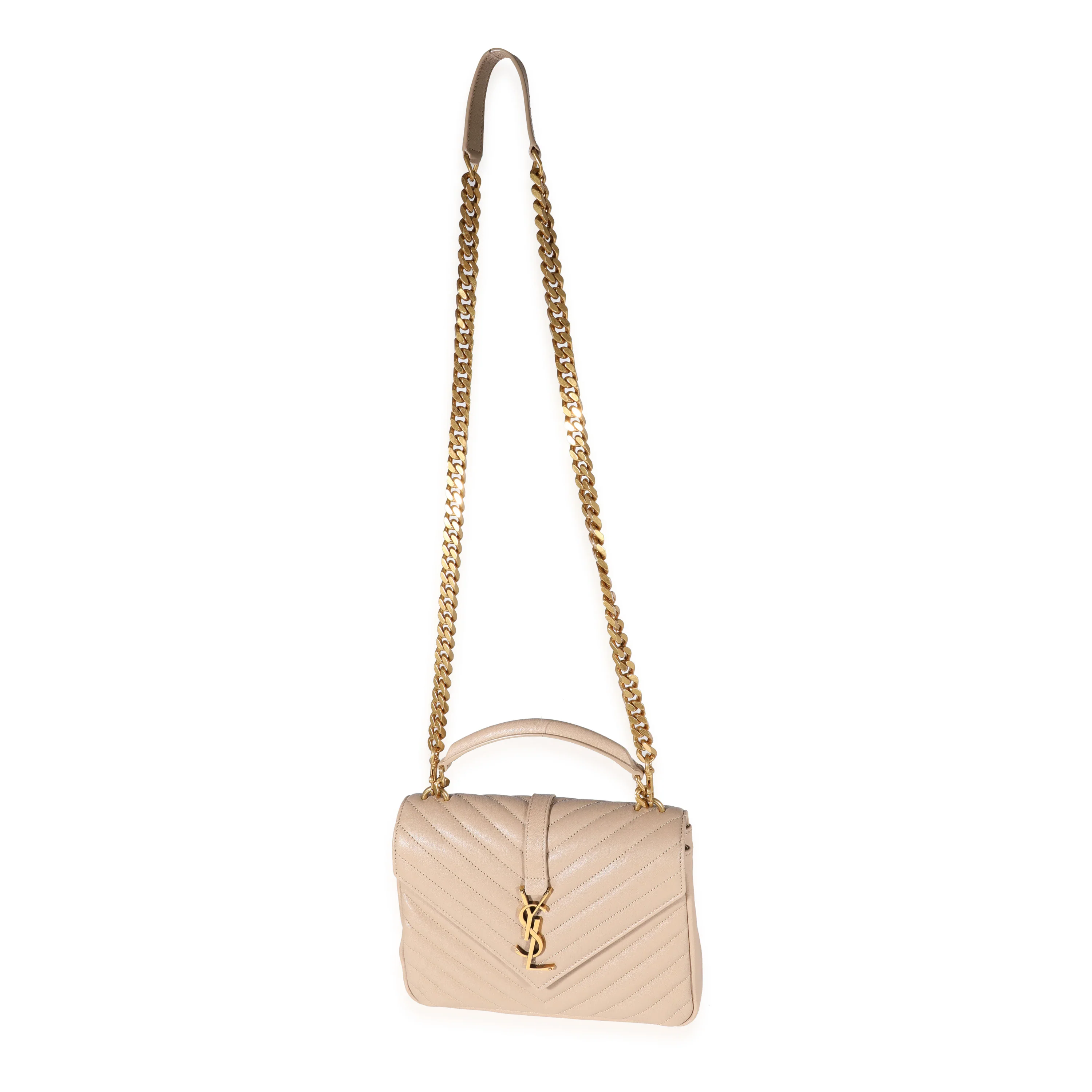 Saint Laurent Dark Beige Quilted Leather Medium Collège Bag - Image 4