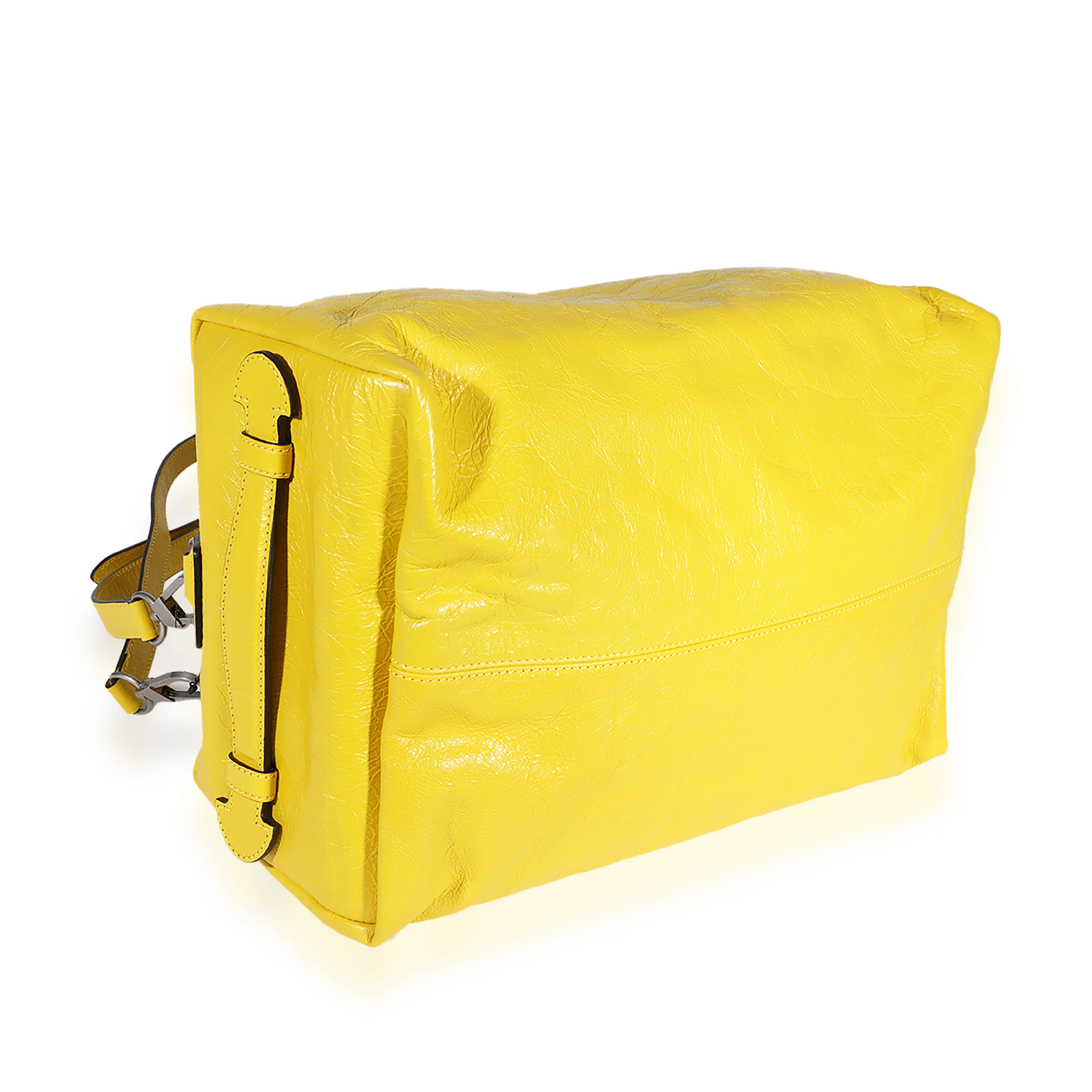Yellow Soft Crinkled Leather Convertible Backpack Satchel - Image 3