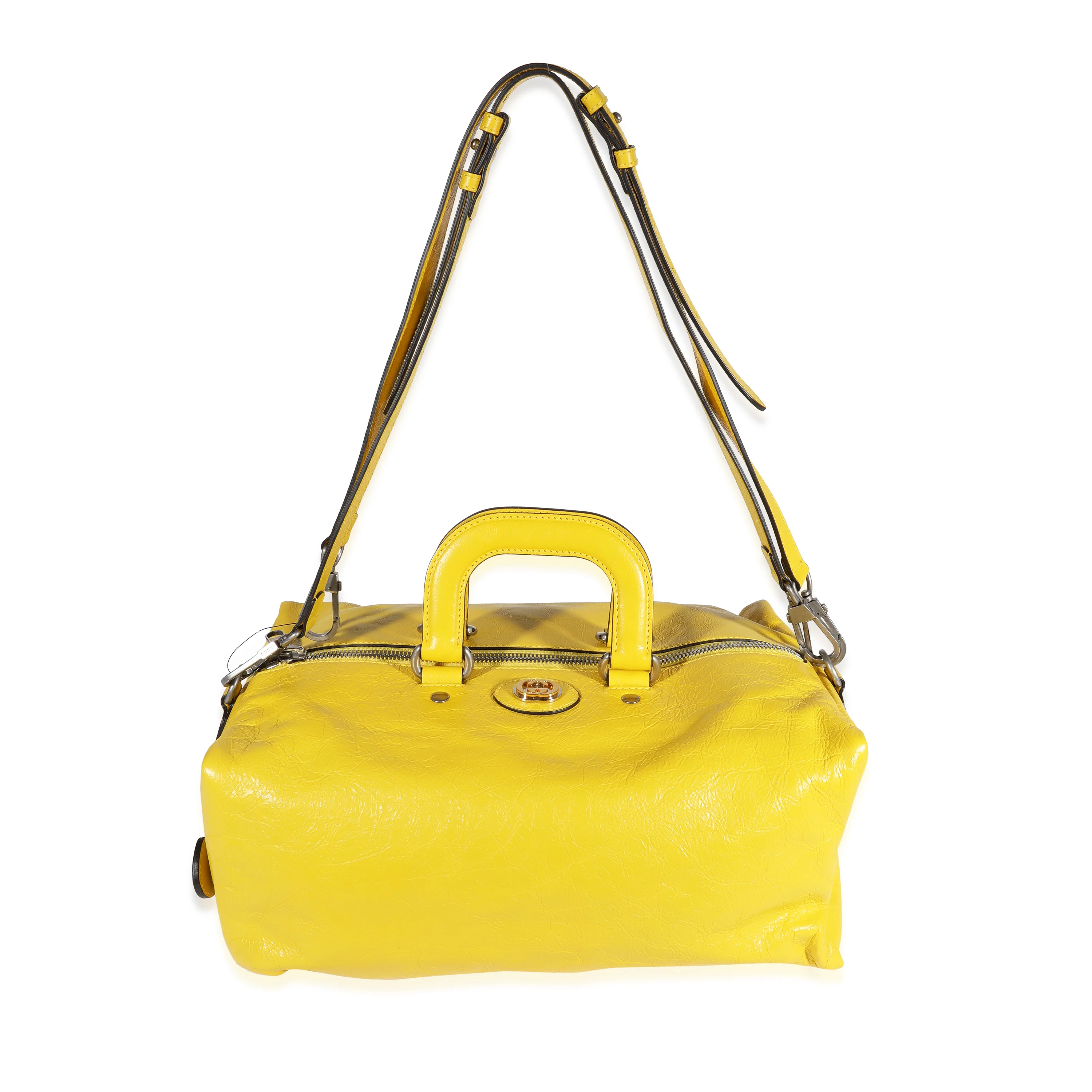 Yellow Soft Crinkled Leather Convertible Backpack Satchel - Image 4