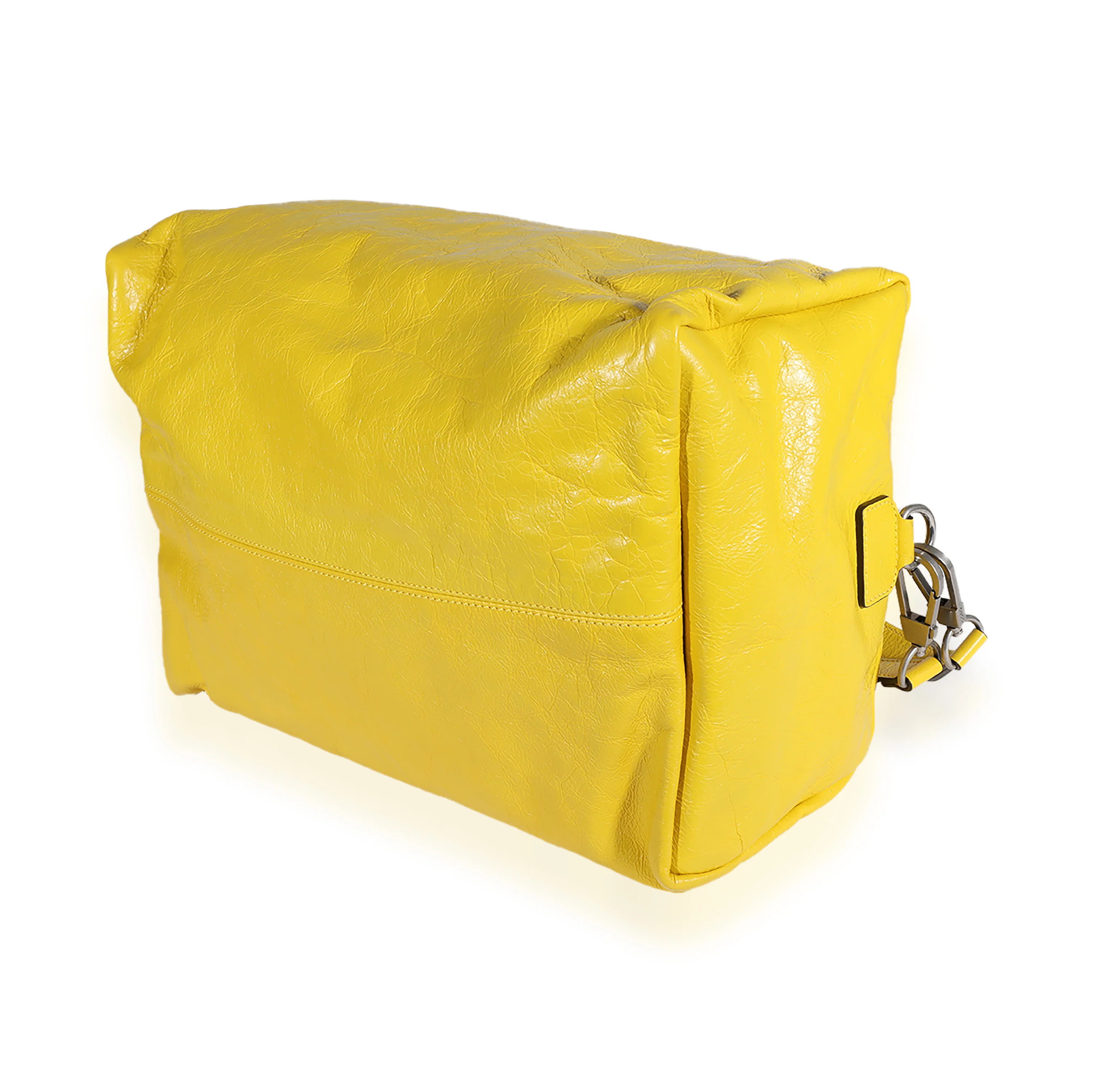 Yellow Soft Crinkled Leather Convertible Backpack Satchel - Image 5