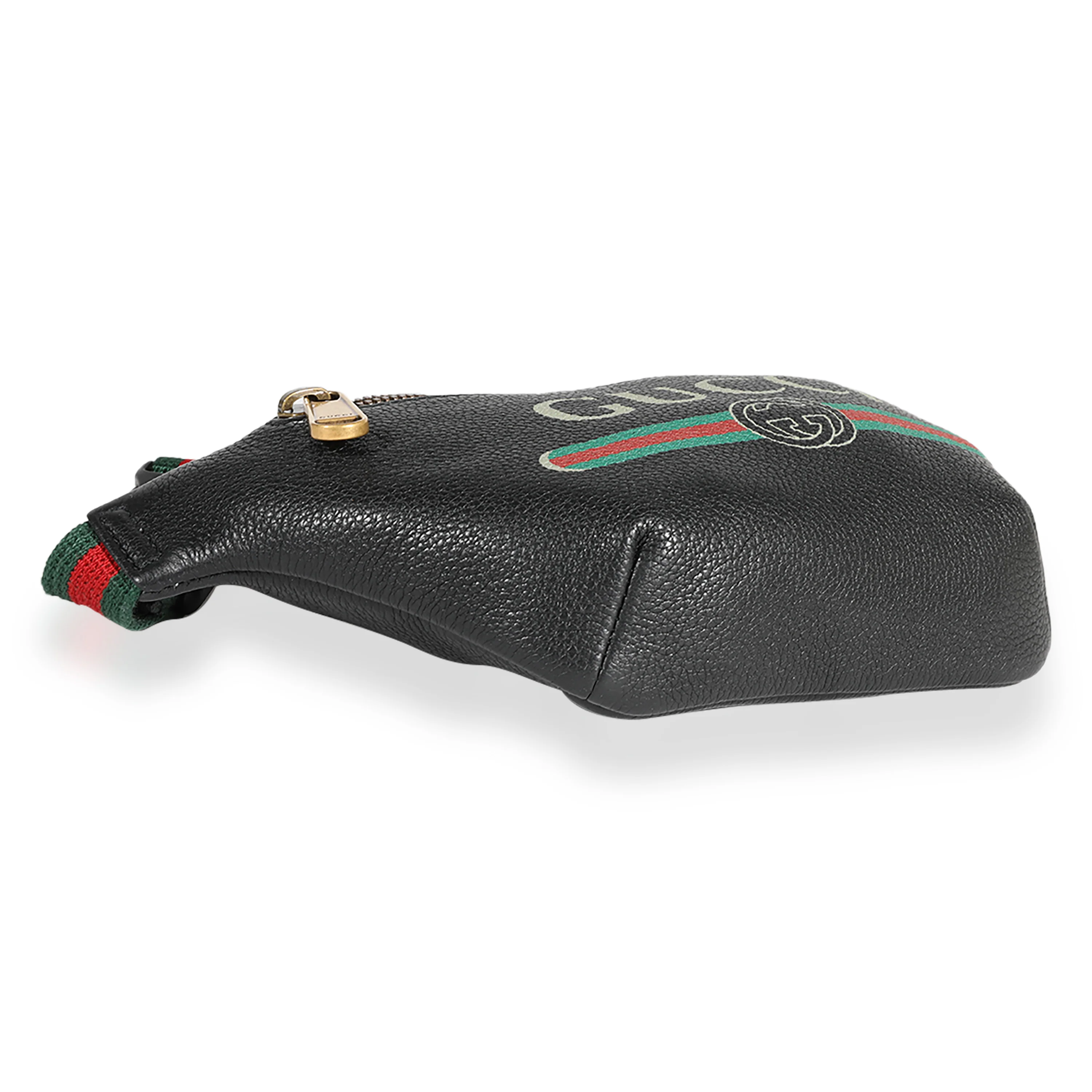 Gucci Black Grained Calfskin Logo Print Small Belt Bag - Image 3