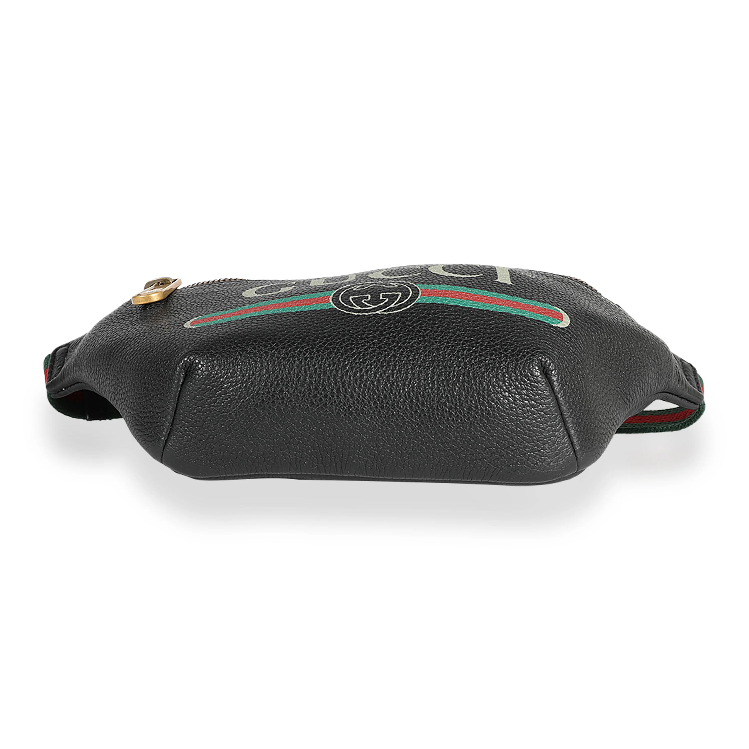 Gucci Black Grained Calfskin Logo Print Small Belt Bag - Image 6