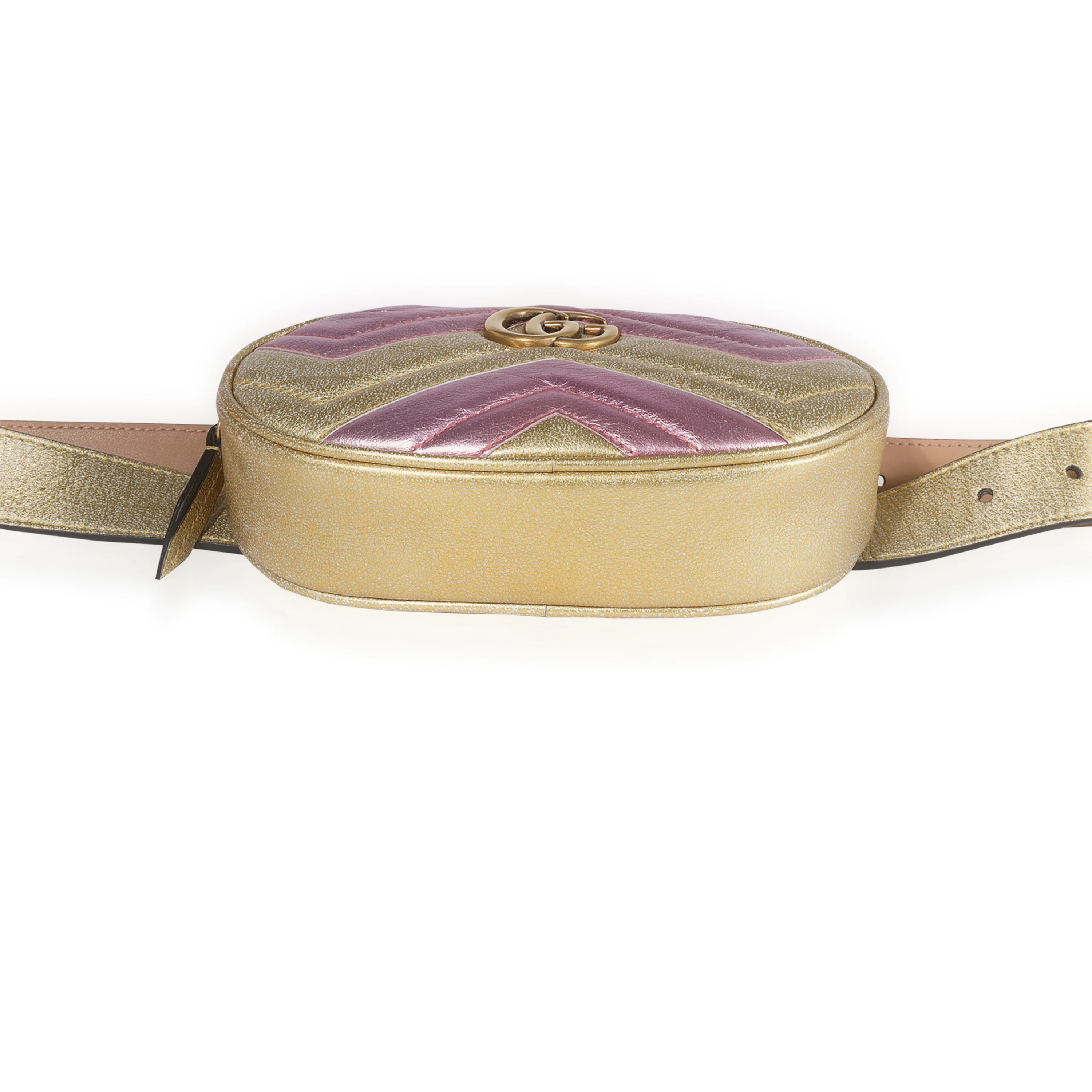 Pink & Gold Metallic Matelassé Marmont Belt Bag 85 - Image 3