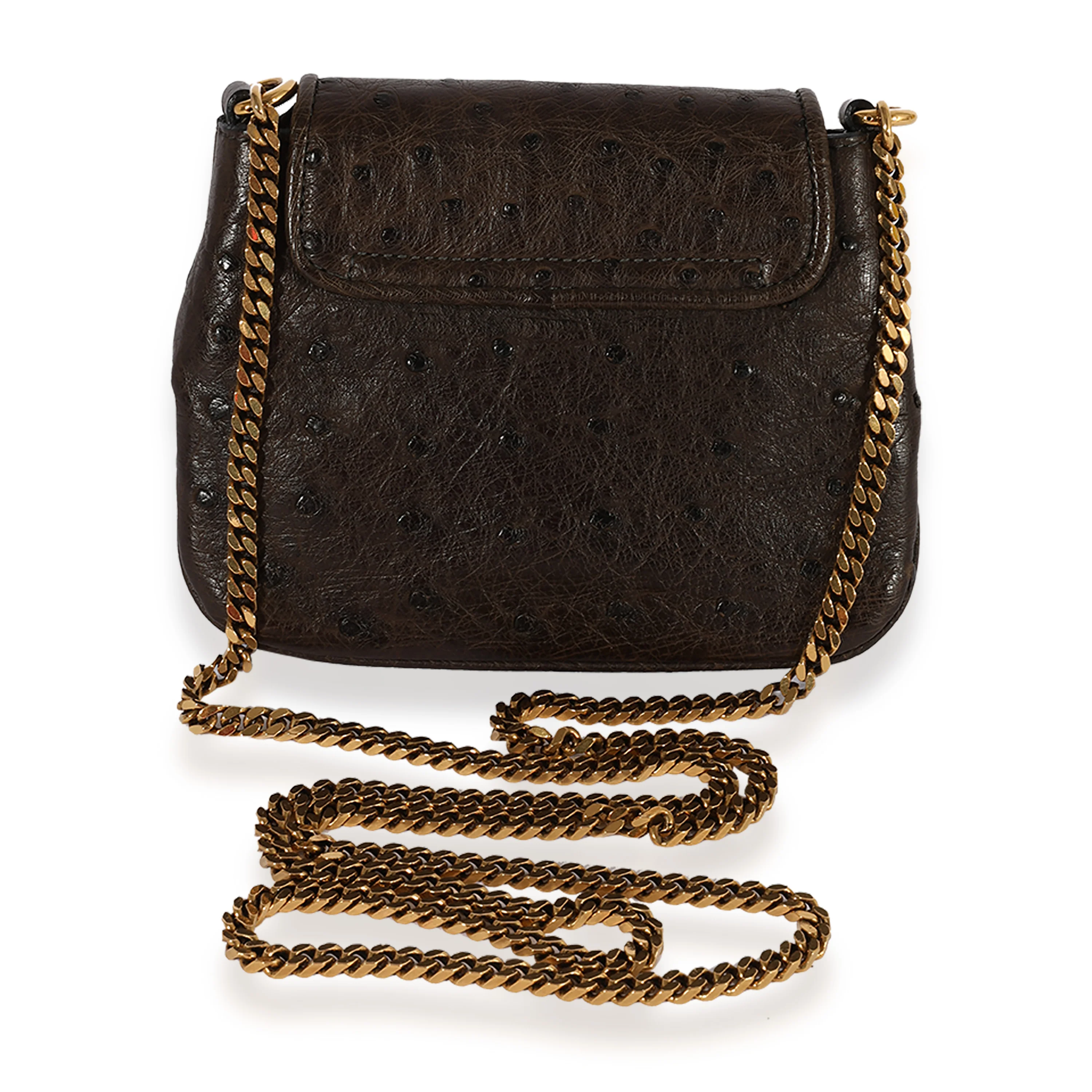 Gucci Brown Ostrich Small 1973 Chain Bag - Image 3