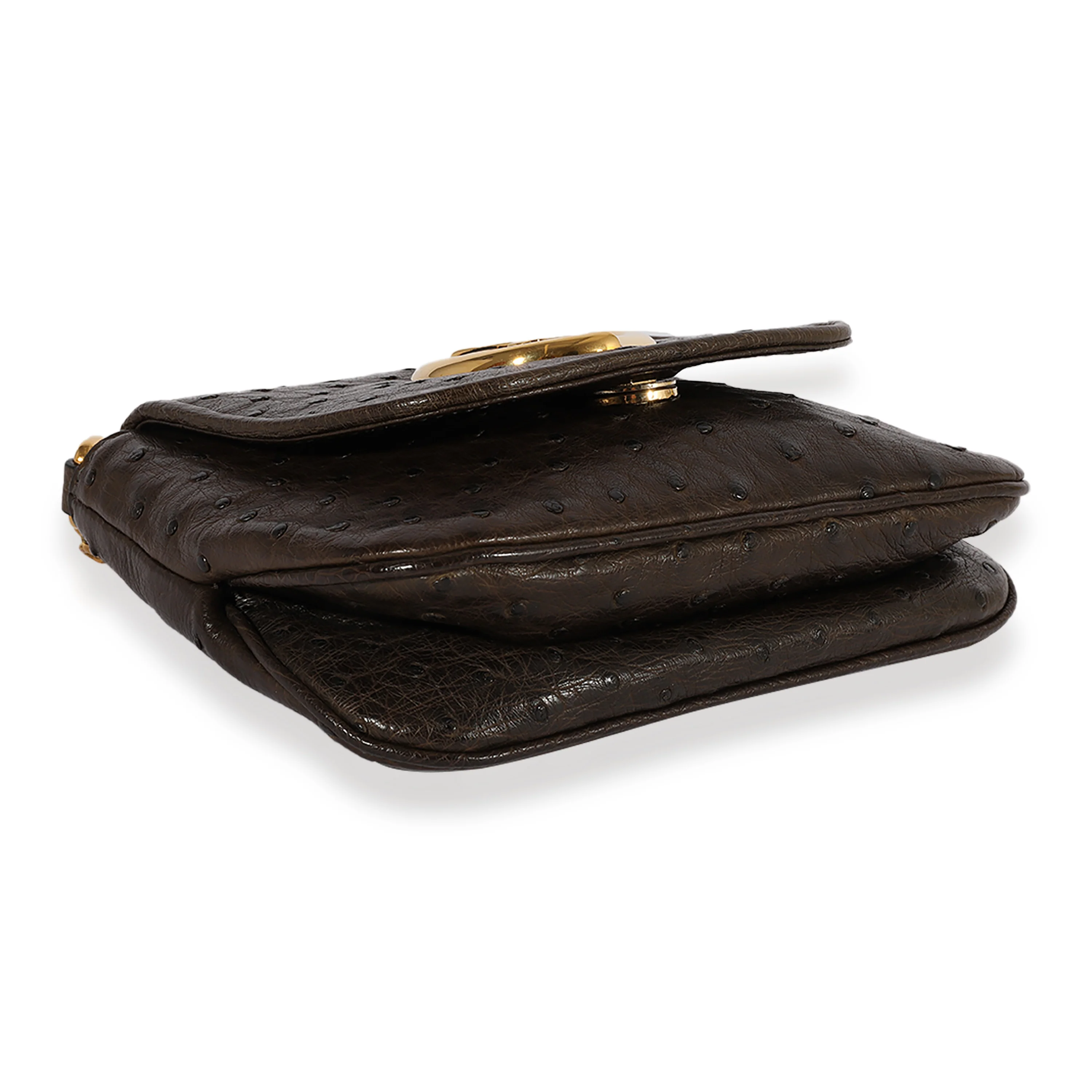 Gucci Brown Ostrich Small 1973 Chain Bag - Image 6
