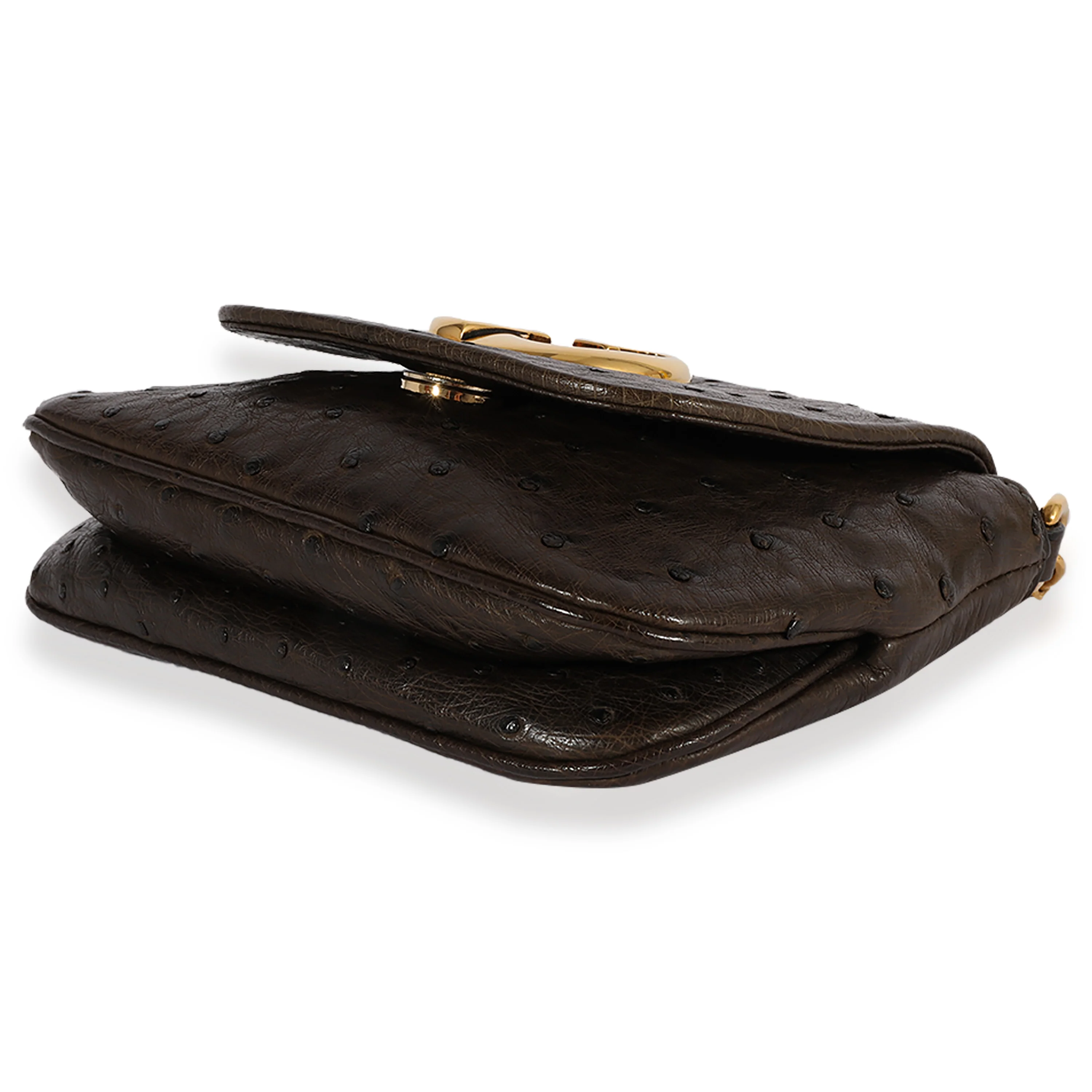 Gucci Brown Ostrich Small 1973 Chain Bag - Image 7