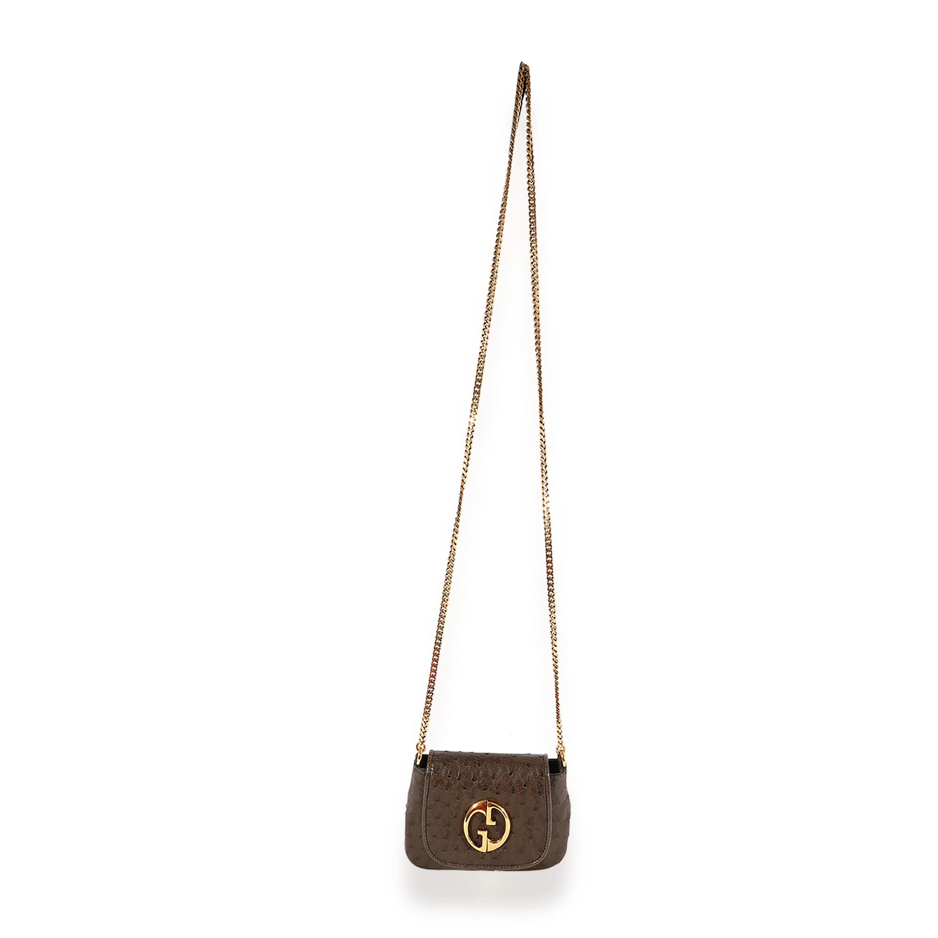 Gucci Brown Ostrich Small 1973 Chain Bag - Image 8
