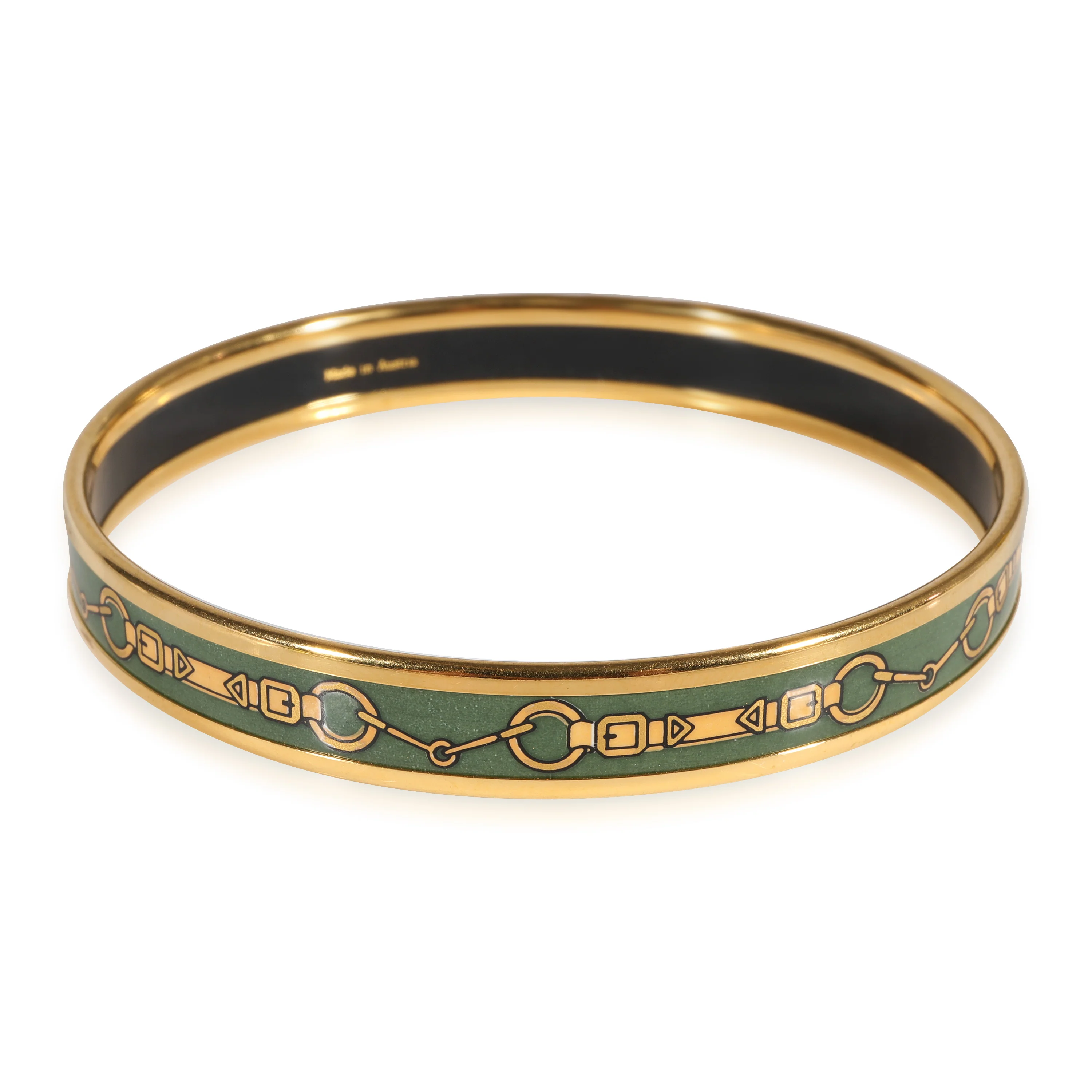 Hermes Gold Plated Narrow Green Enamel Mors de Filet Bangle (62MM) - Image 3