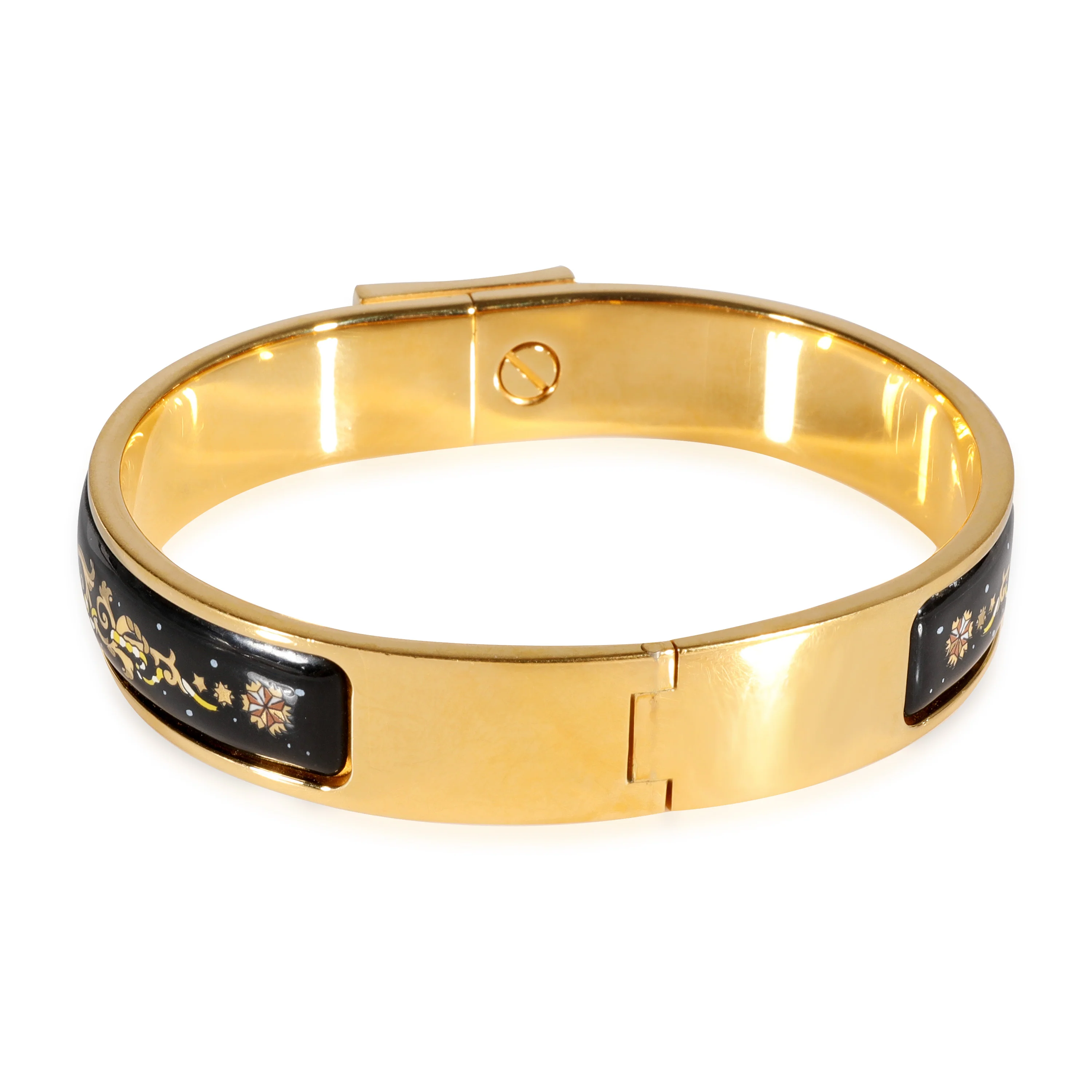 Gold Toned Hermes Vintage Loquet Bracelet with Black Enamel - Image 3