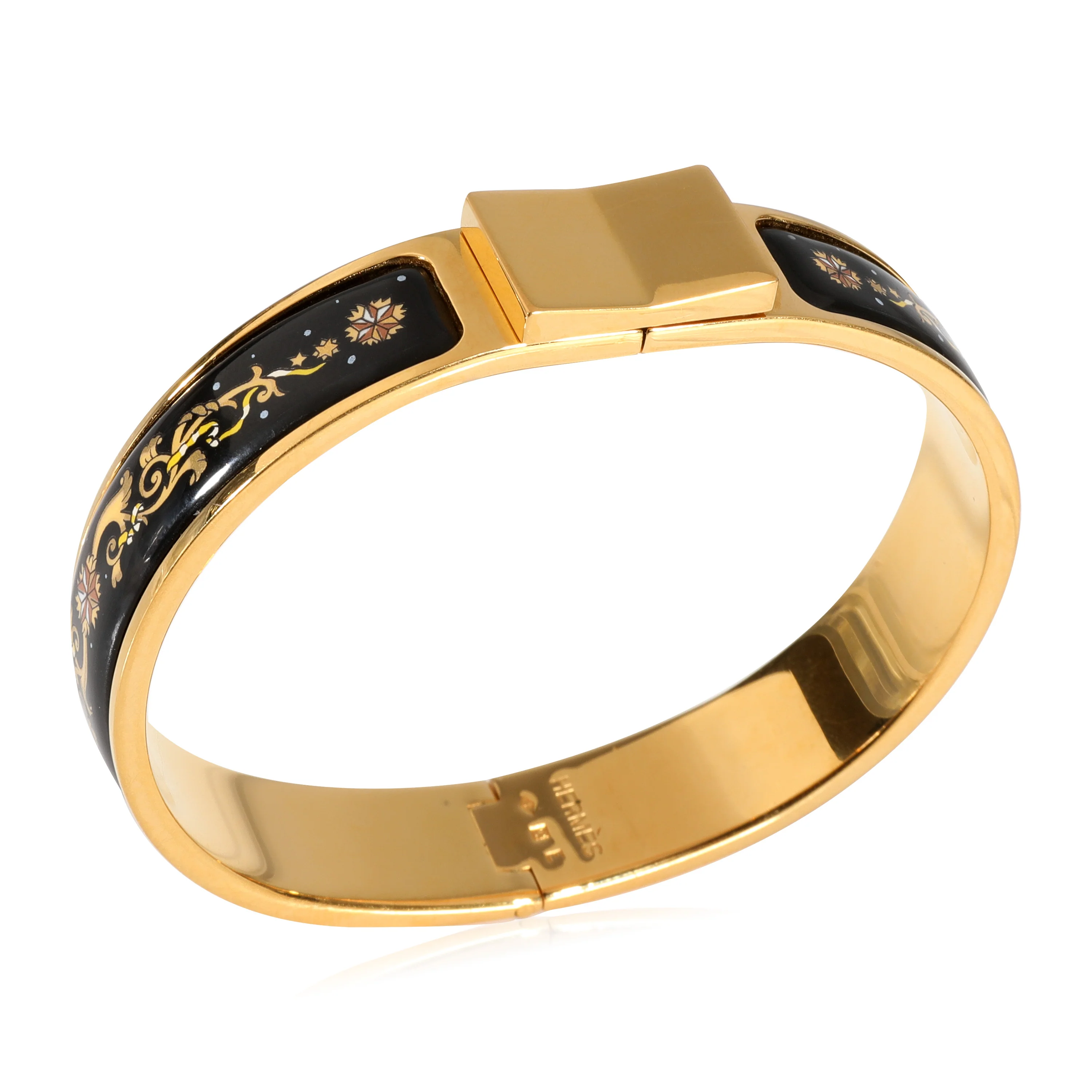 Gold Toned Hermes Vintage Loquet Bracelet with Black Enamel - Image 4
