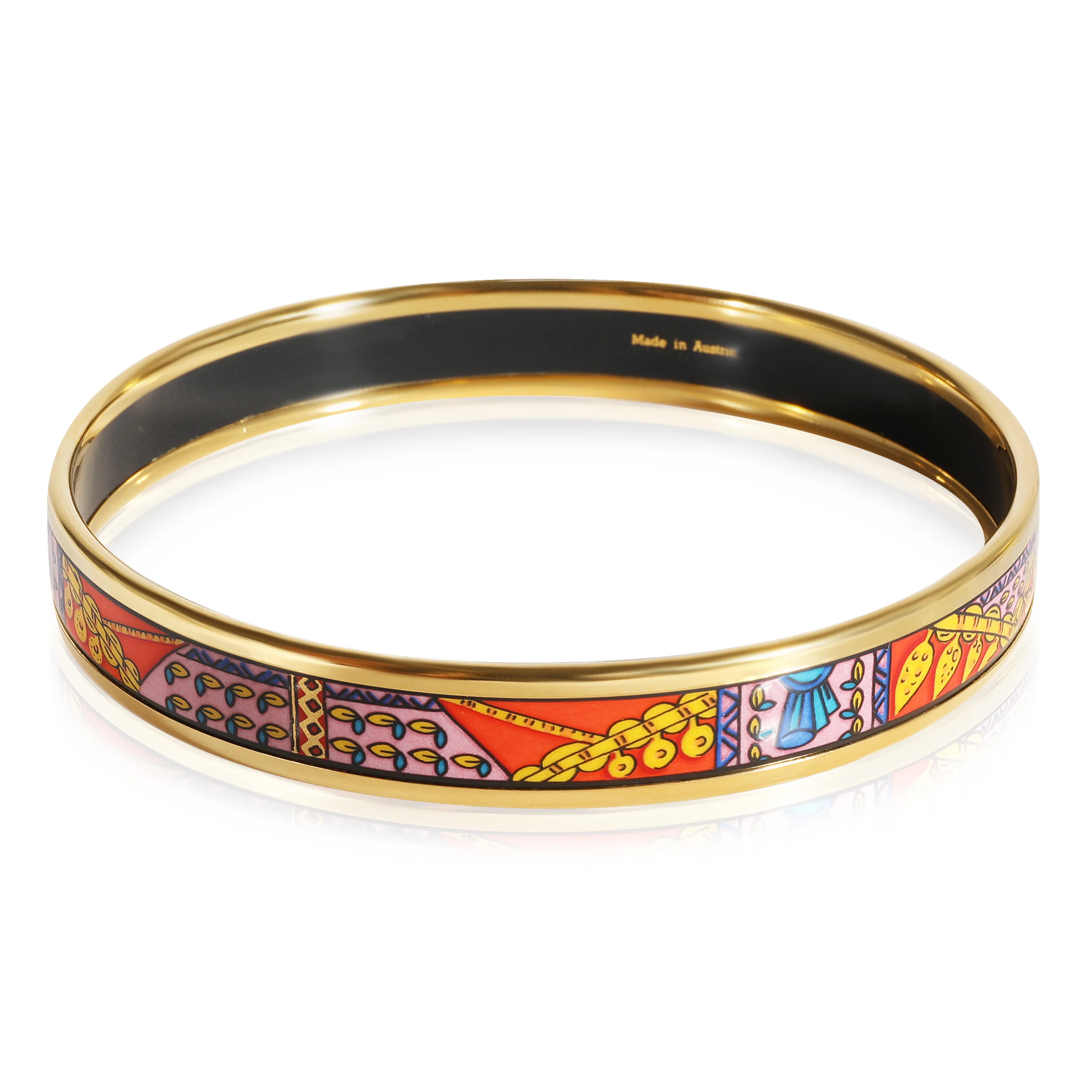 Hermès Plated Narrow Enamel Bangle, Red & Pink Background (67MM) - Image 3