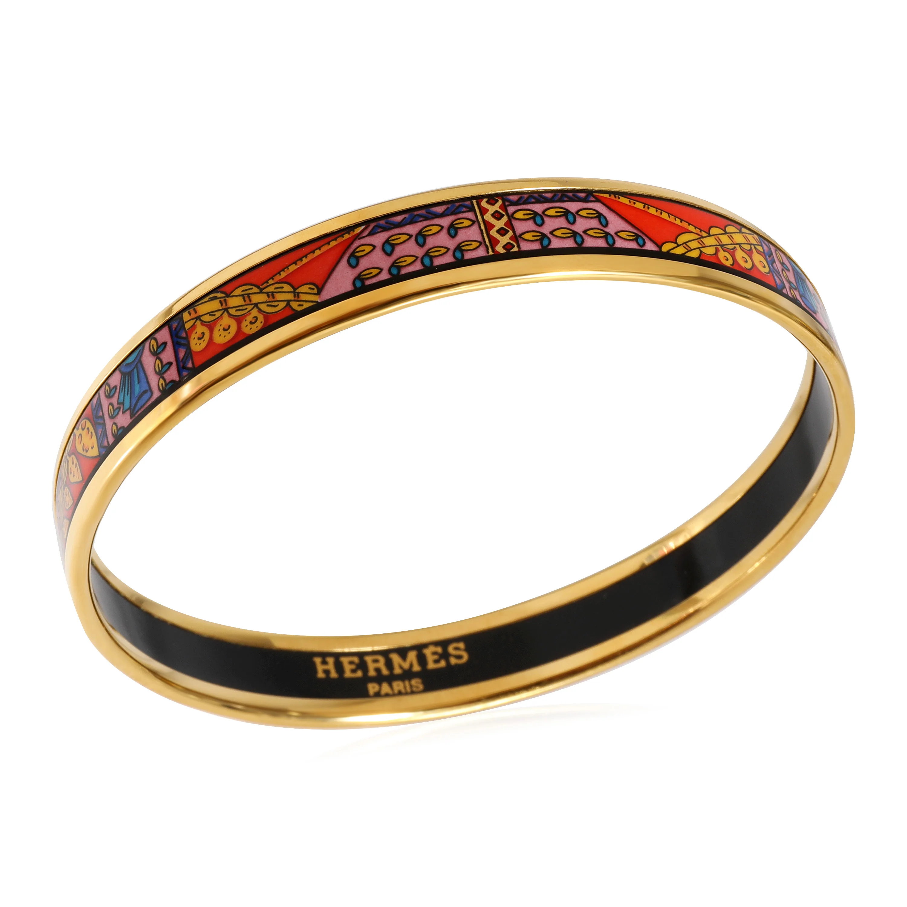 Hermès Plated Narrow Enamel Bangle, Red & Pink Background (67MM) - Image 4