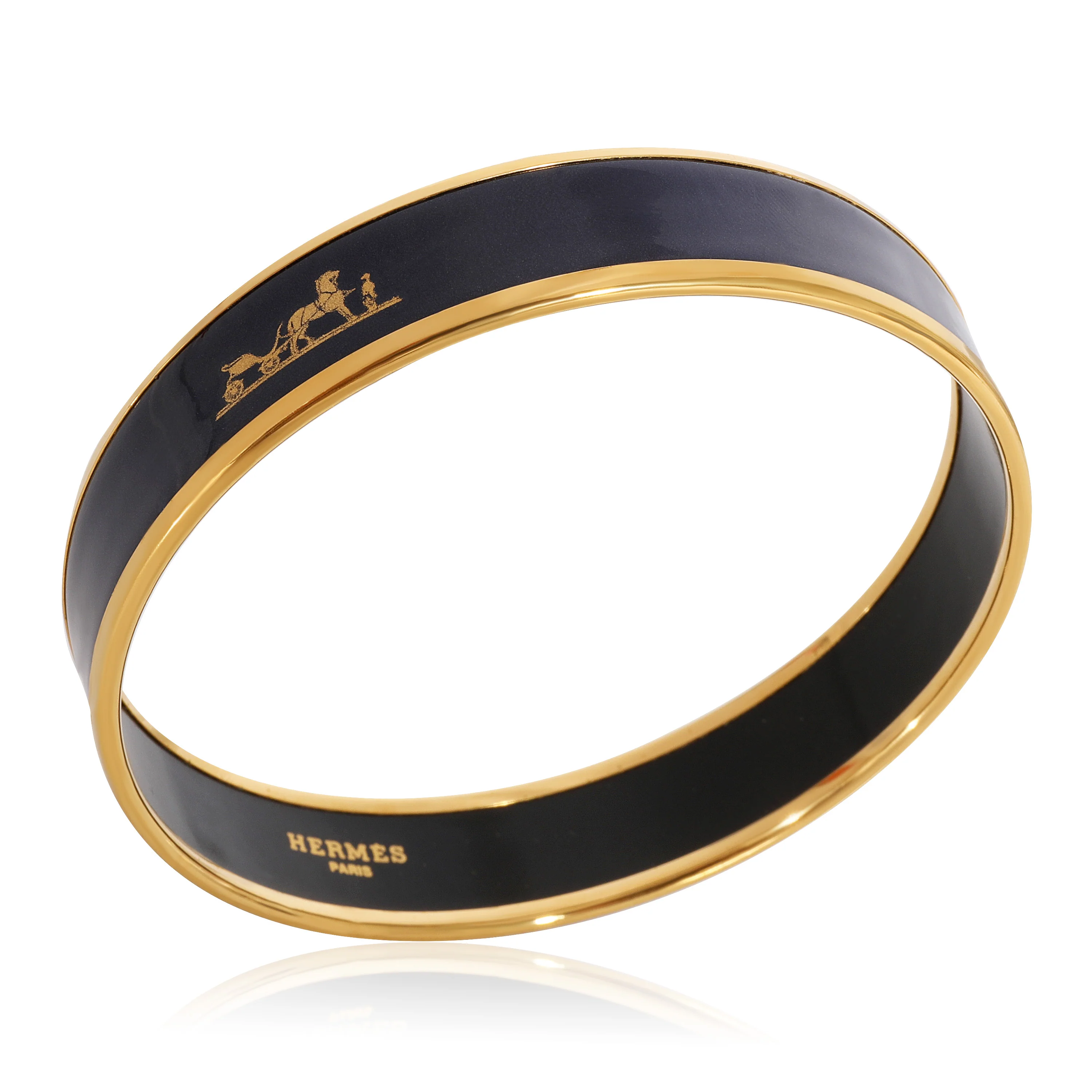 Hermès Plated Vintage Enamel Bracelet with Navy Blue Caleche, 14mm (67MM) - Image 3