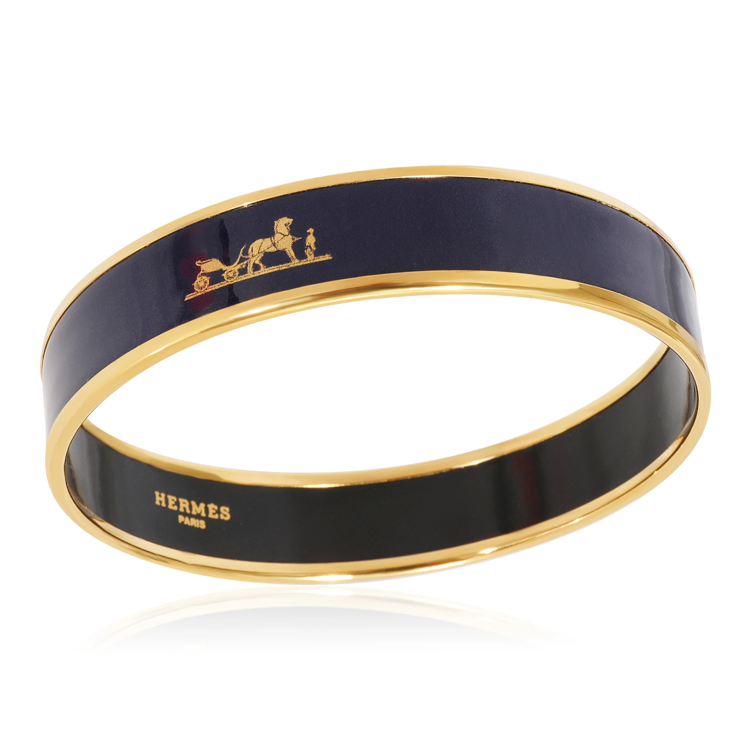 Hermès Plated Vintage Enamel Bracelet with Navy Blue Caleche, 14mm (67MM) - Image 4
