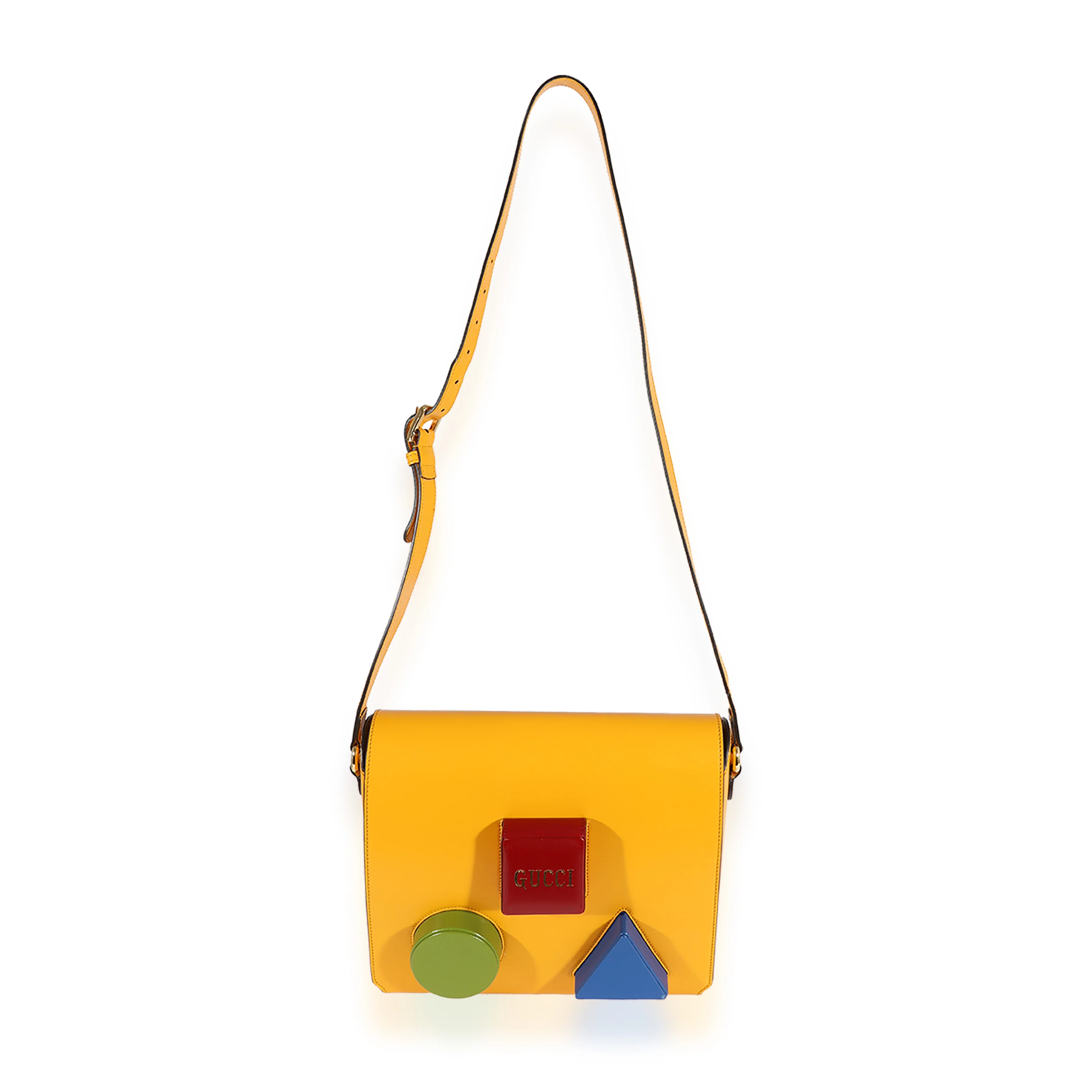 Yellow & Multicolor Leather Board Messenger Bag - Image 7