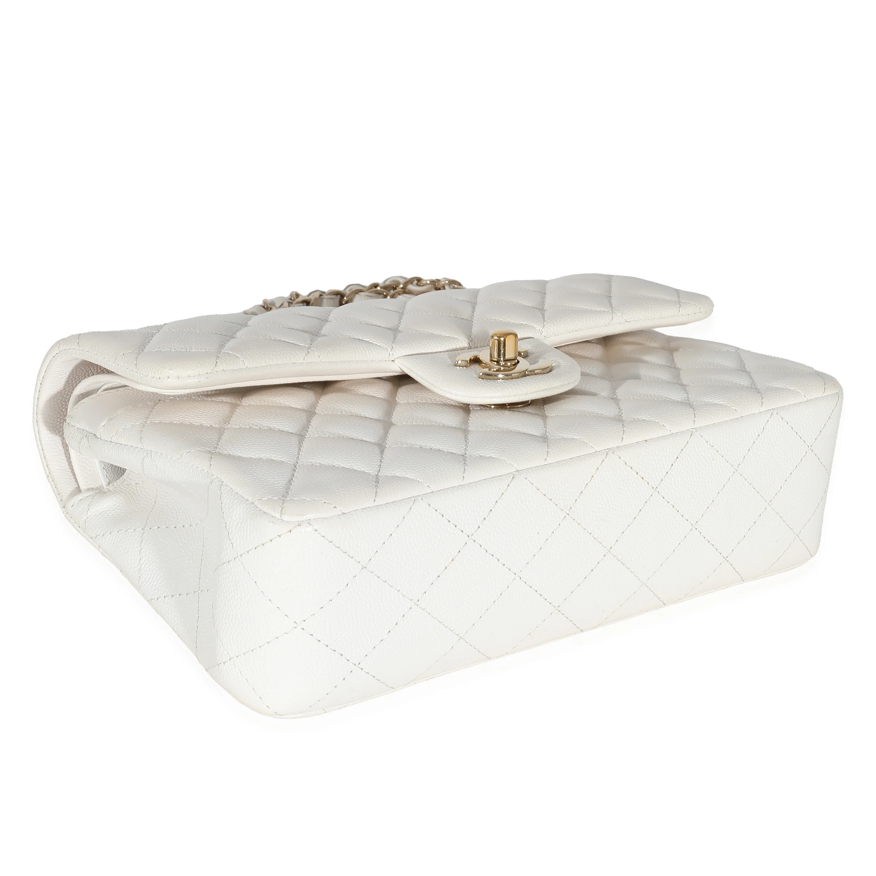 White Quilted Caviar Small Classic Double Flap Handbag - Image 5