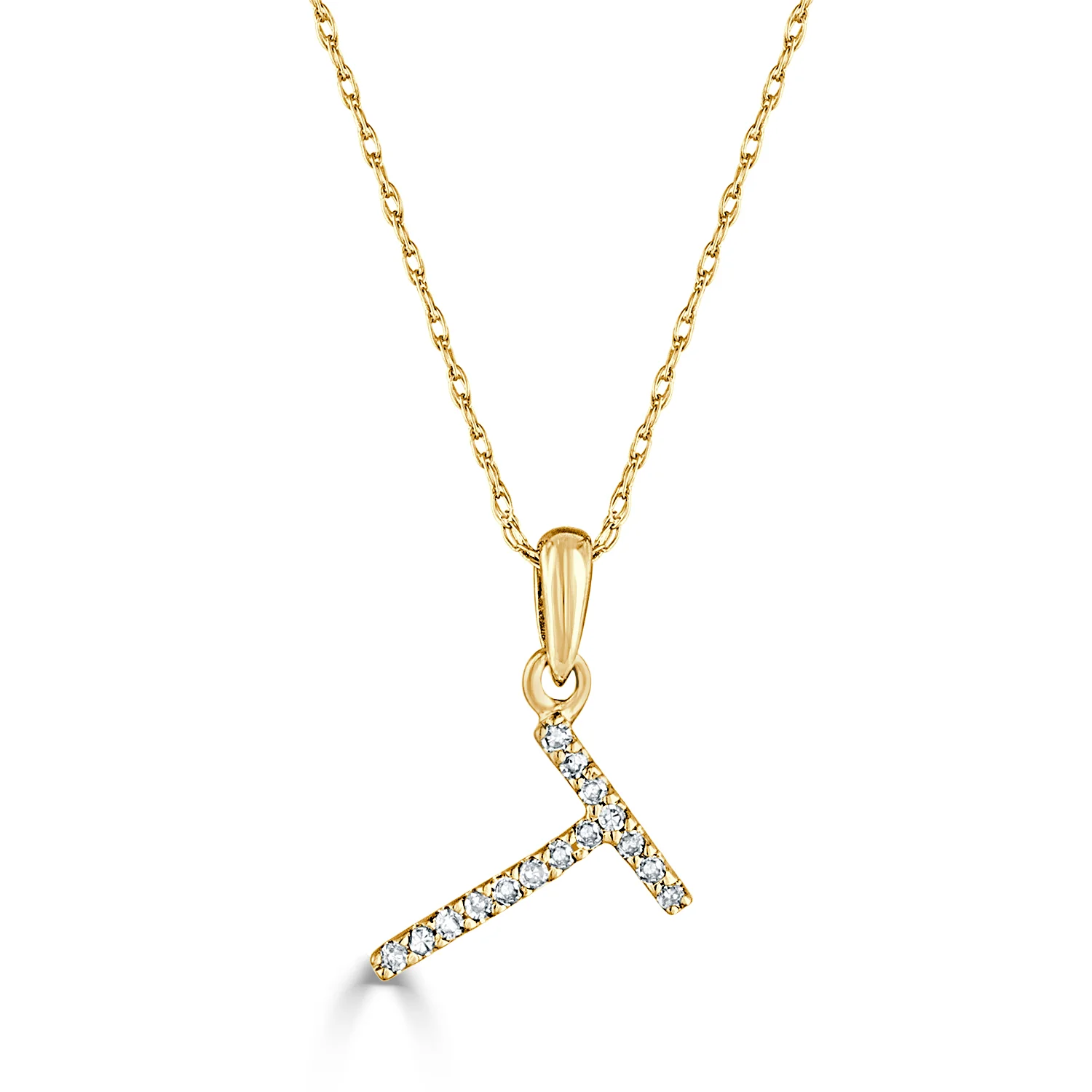 14k White Gold & Diamond Initial Necklace- T - Image 3