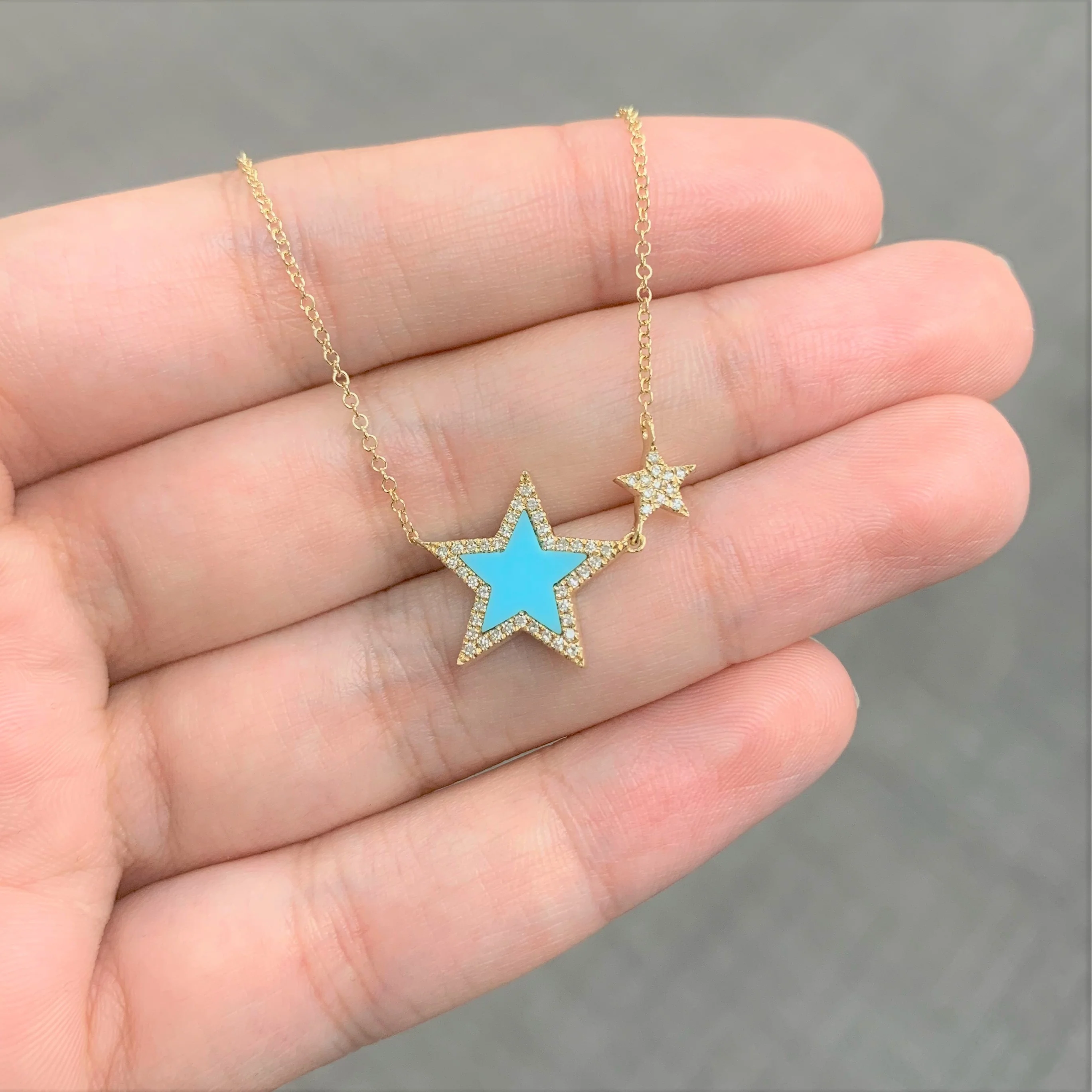 Turquoise Star Diamond Necklace in 14K Yellow Gold 0.15 ctw - Image 3