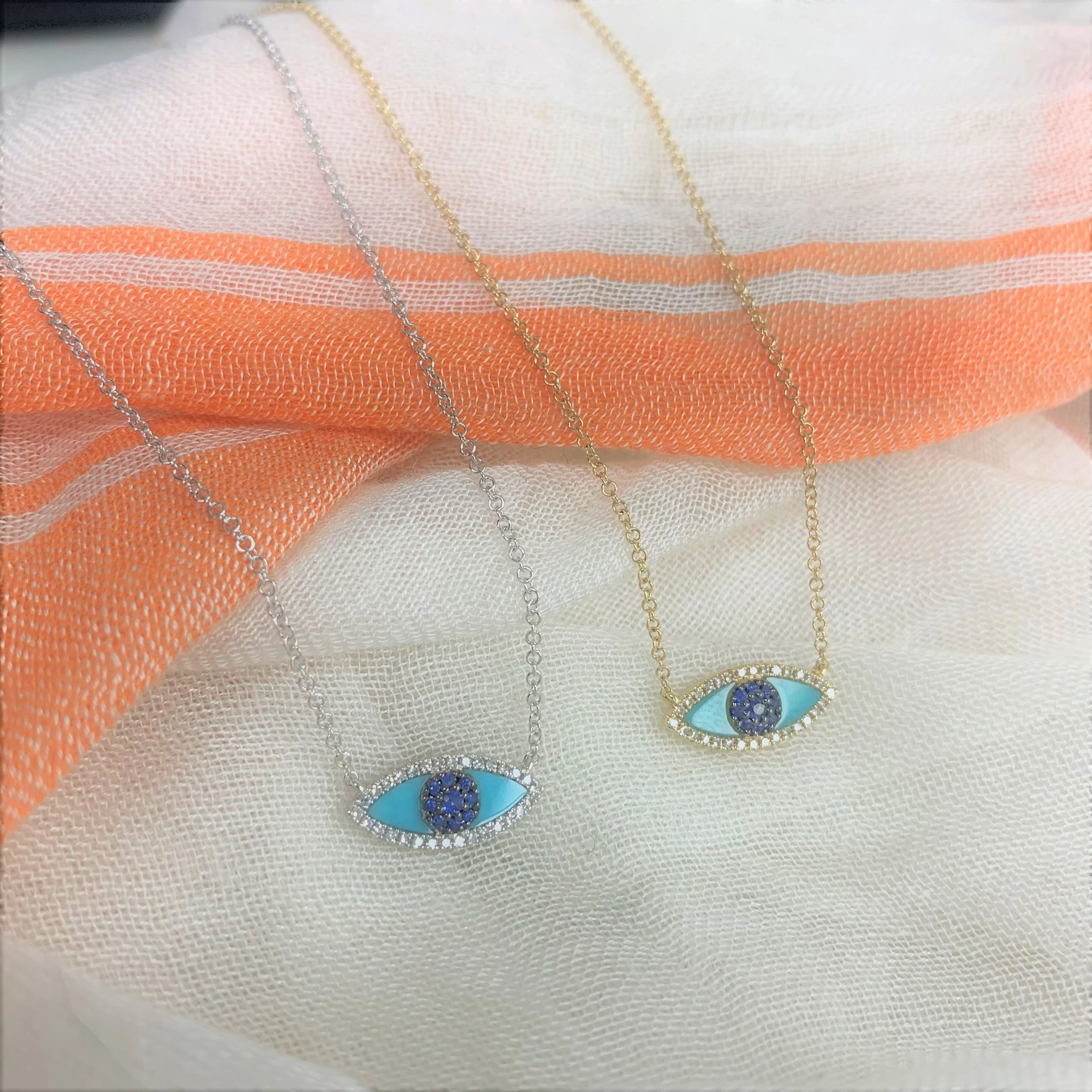 Diamond Turquoise Evil Eye Necklace in 14K Rose Gold - Image 3
