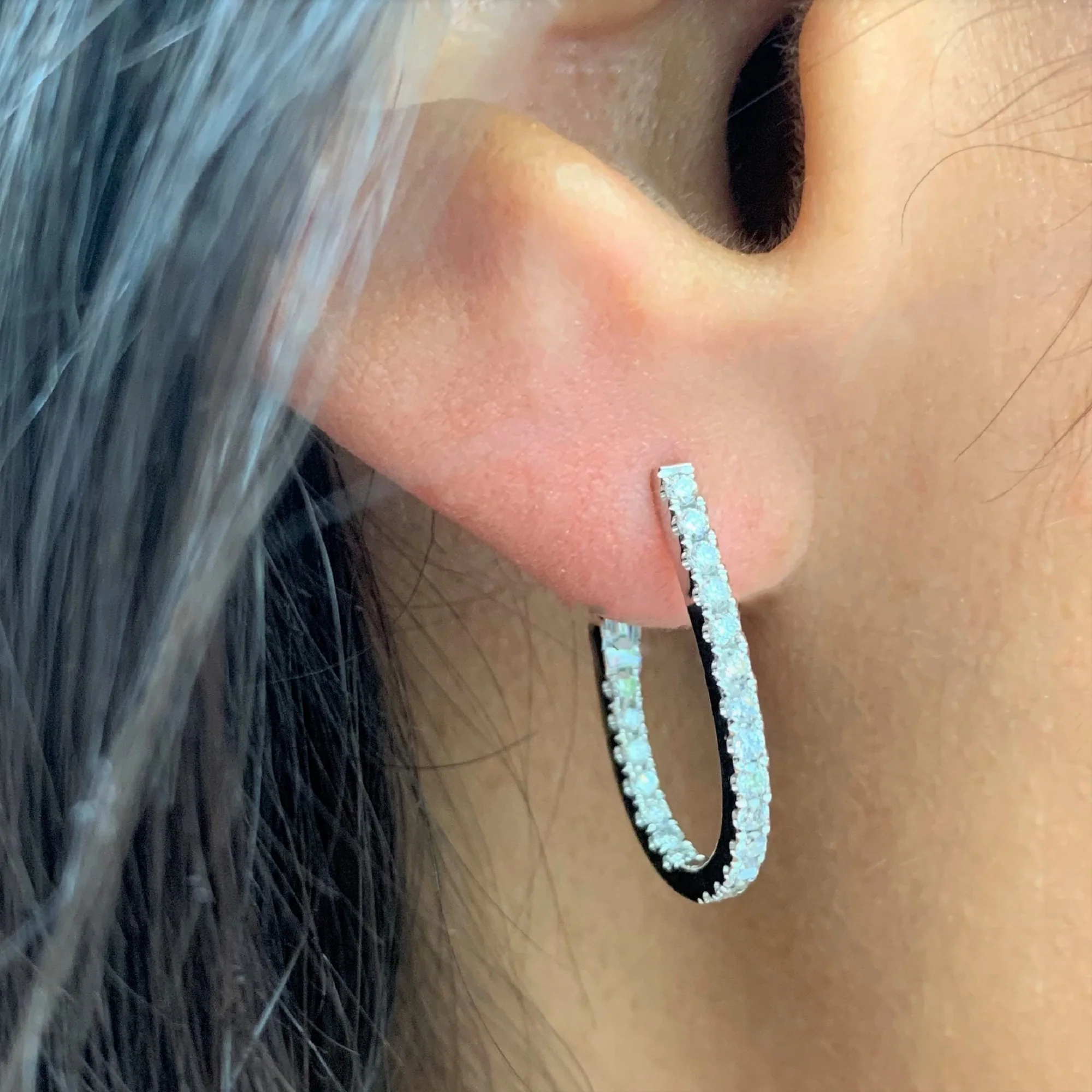 Diamond Pear Shape Hoop Earrings in 14K White Gold - Image 3