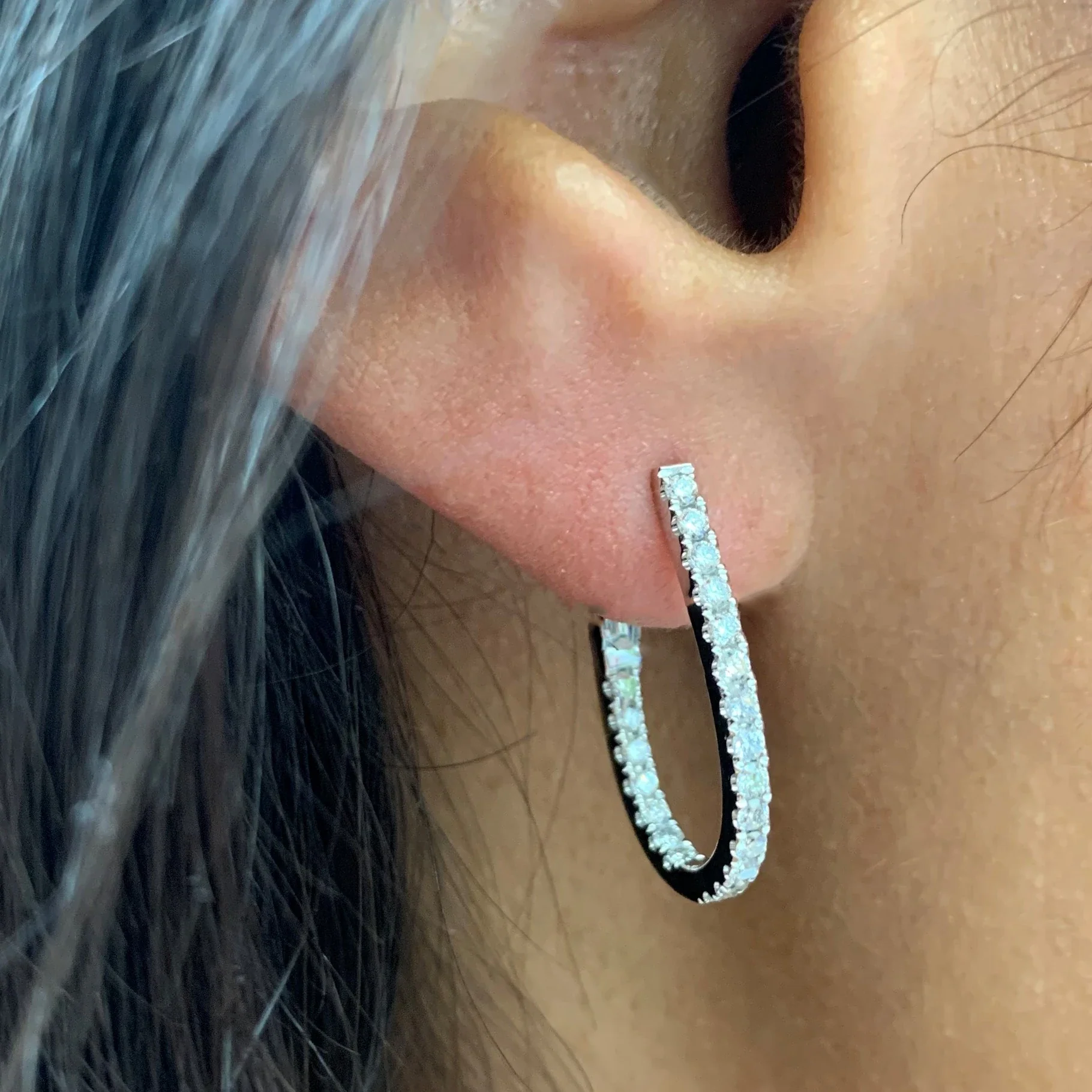 Diamond Pear Shape Hoop Earrings in 14K Yellow Gold - Image 3